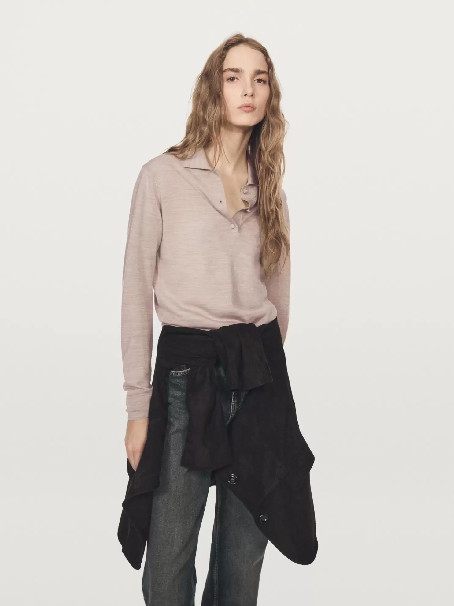 100% wool knit polo sweater