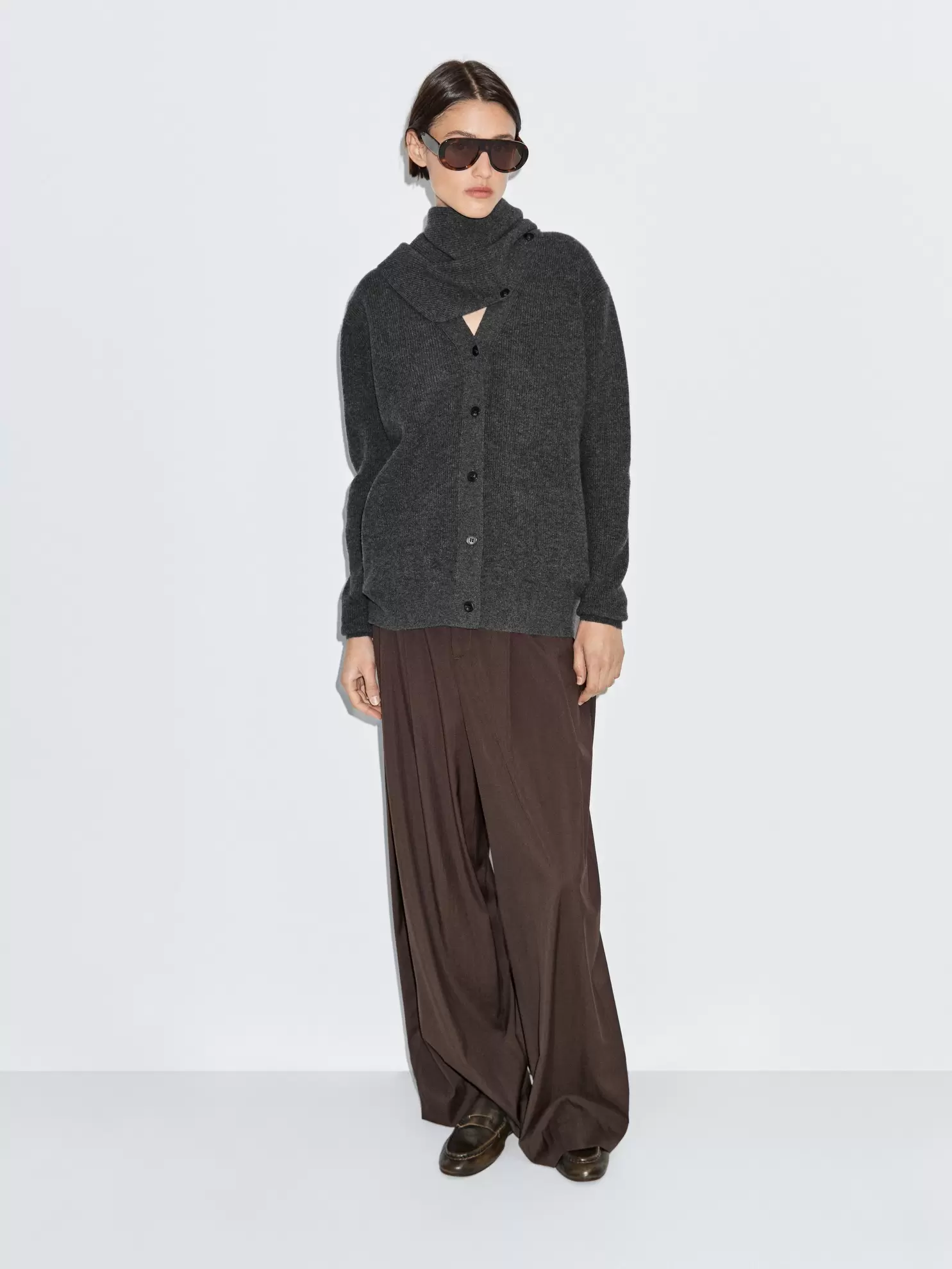 100% wool knit cardigan with scarf detail