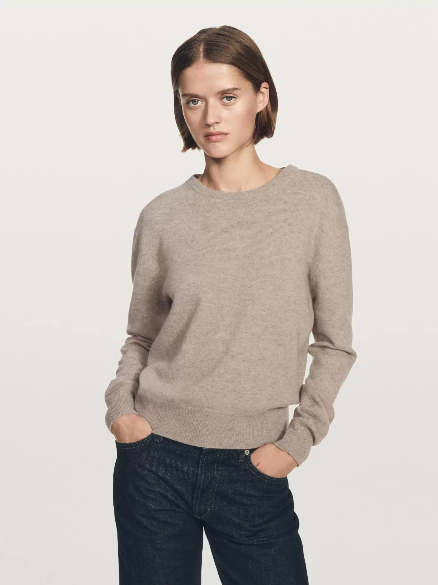 Wool blend crew neck knit sweater