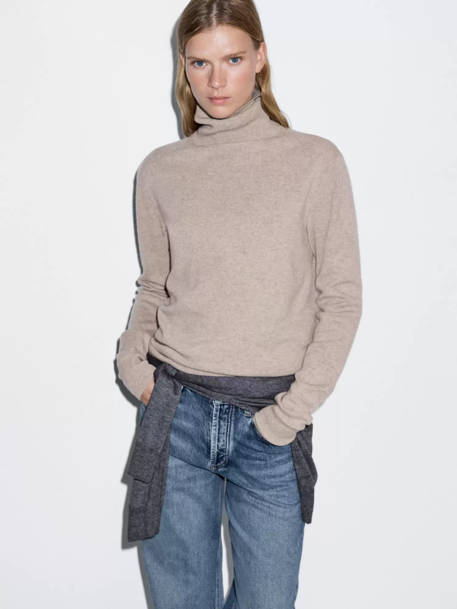 Wool blend knit sweater with high neck