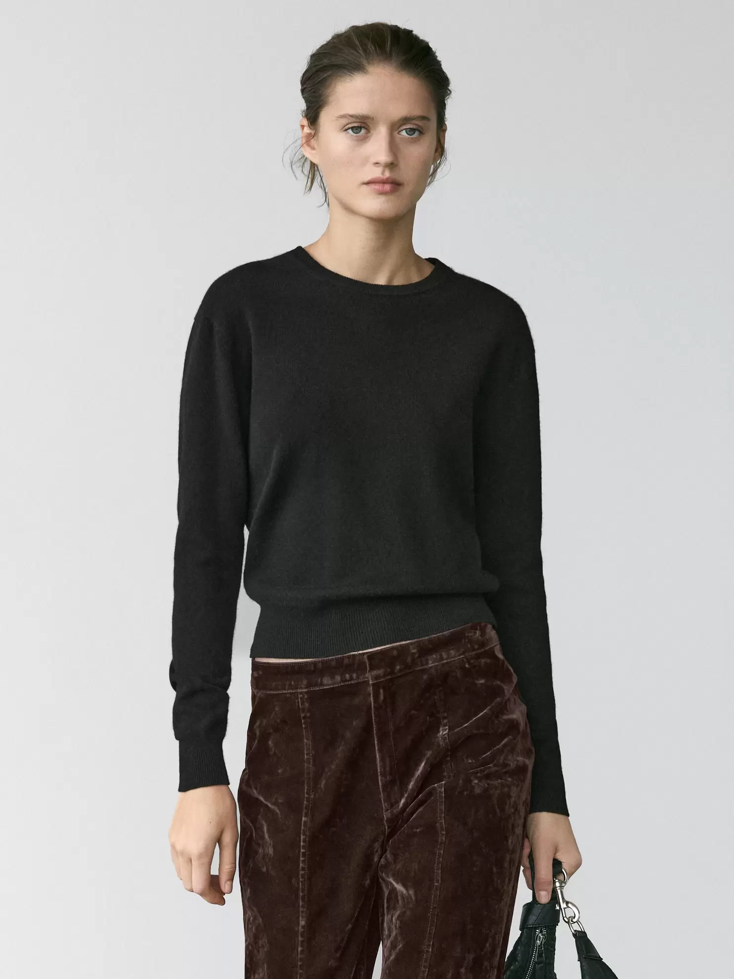 Wool blend crew neck knit sweater