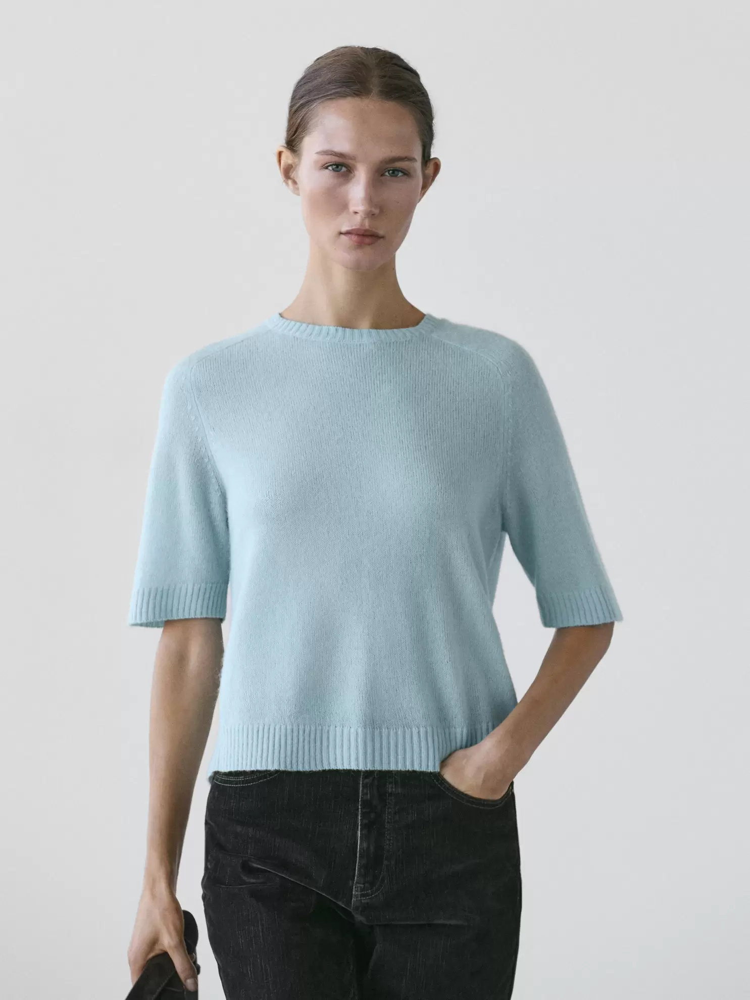 Alpaca blend knit short sleeve sweater