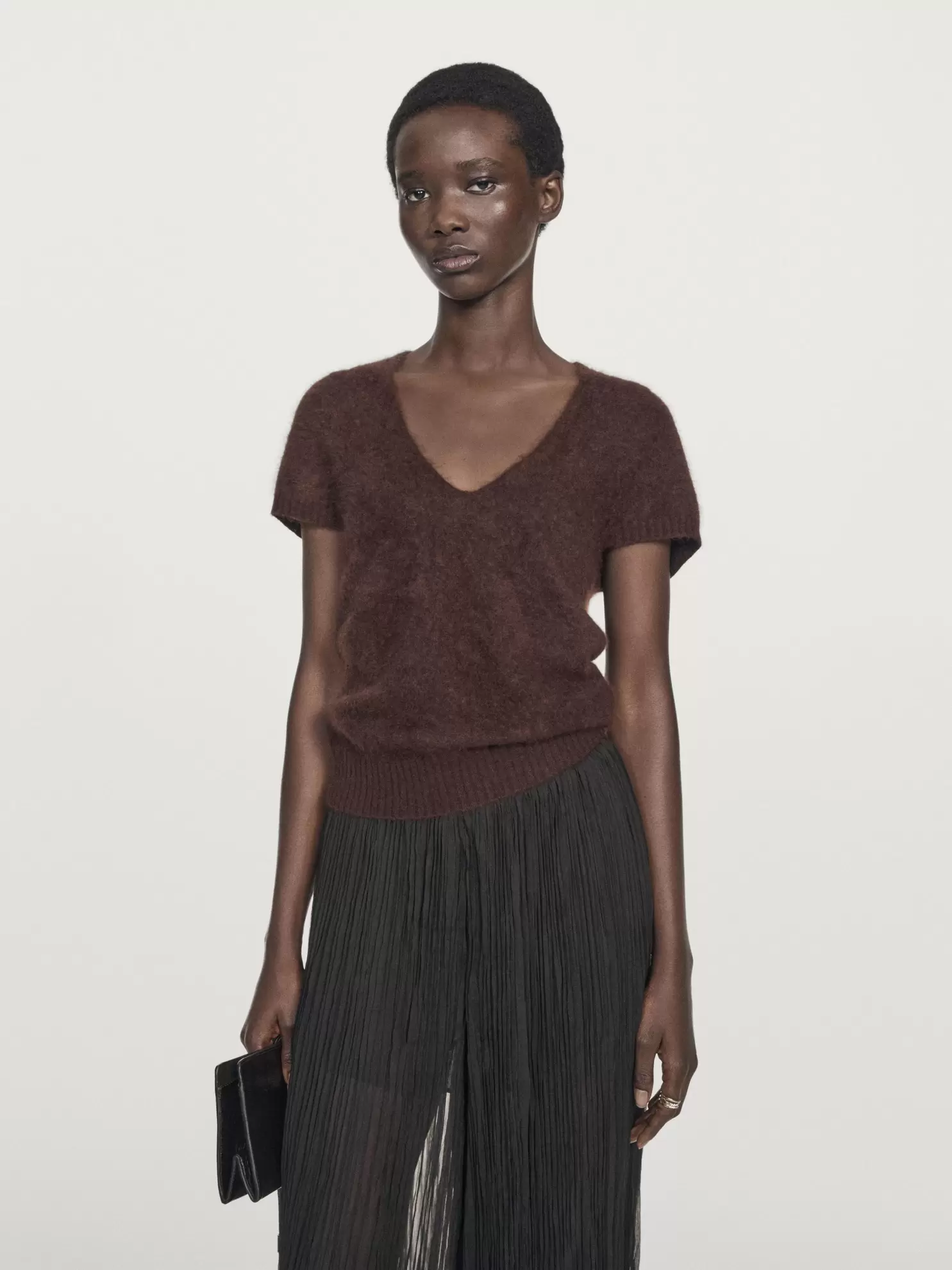 Wool and cashmere V-neck knit sweater