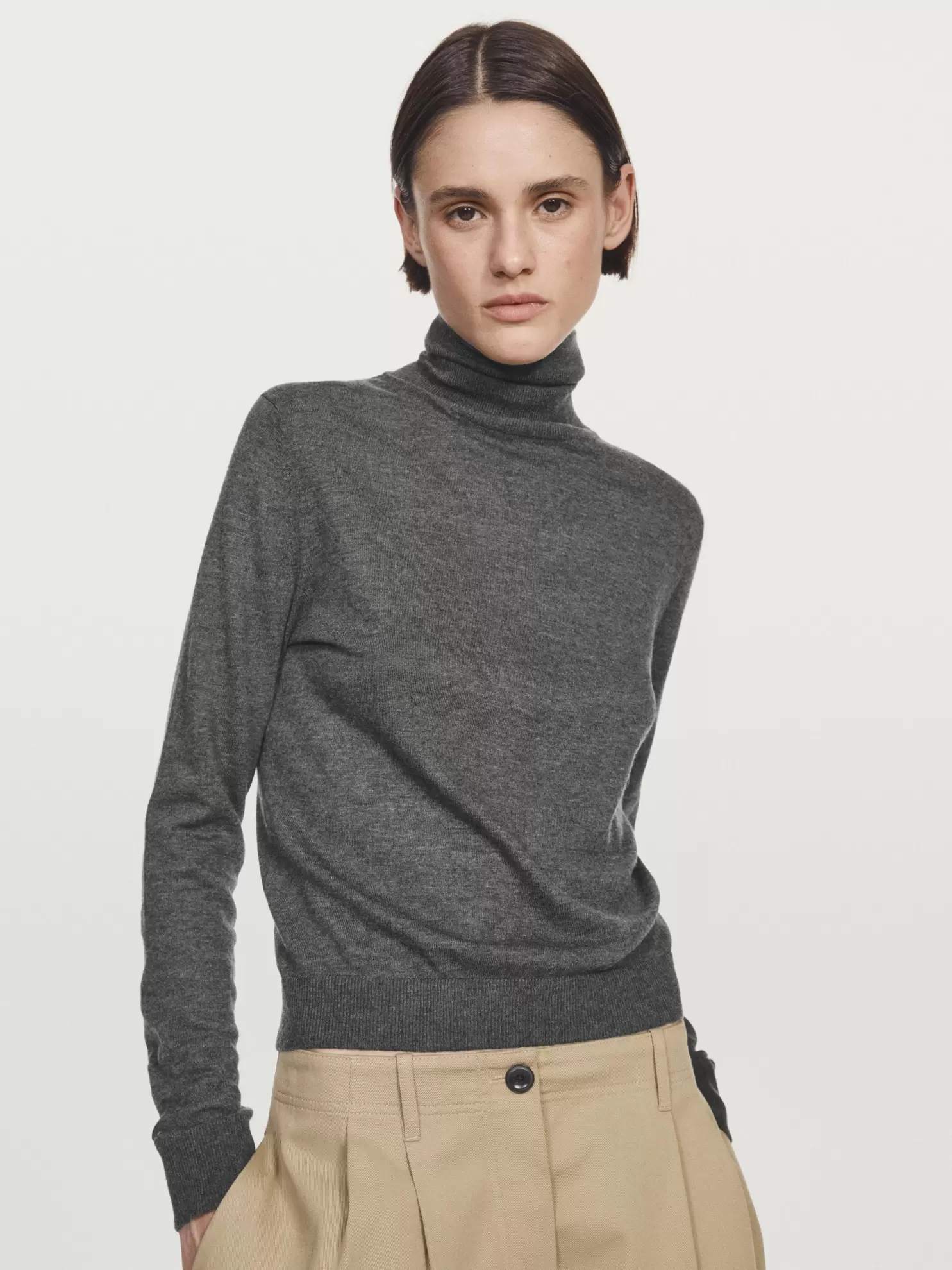 Wool blend high neck knit sweater