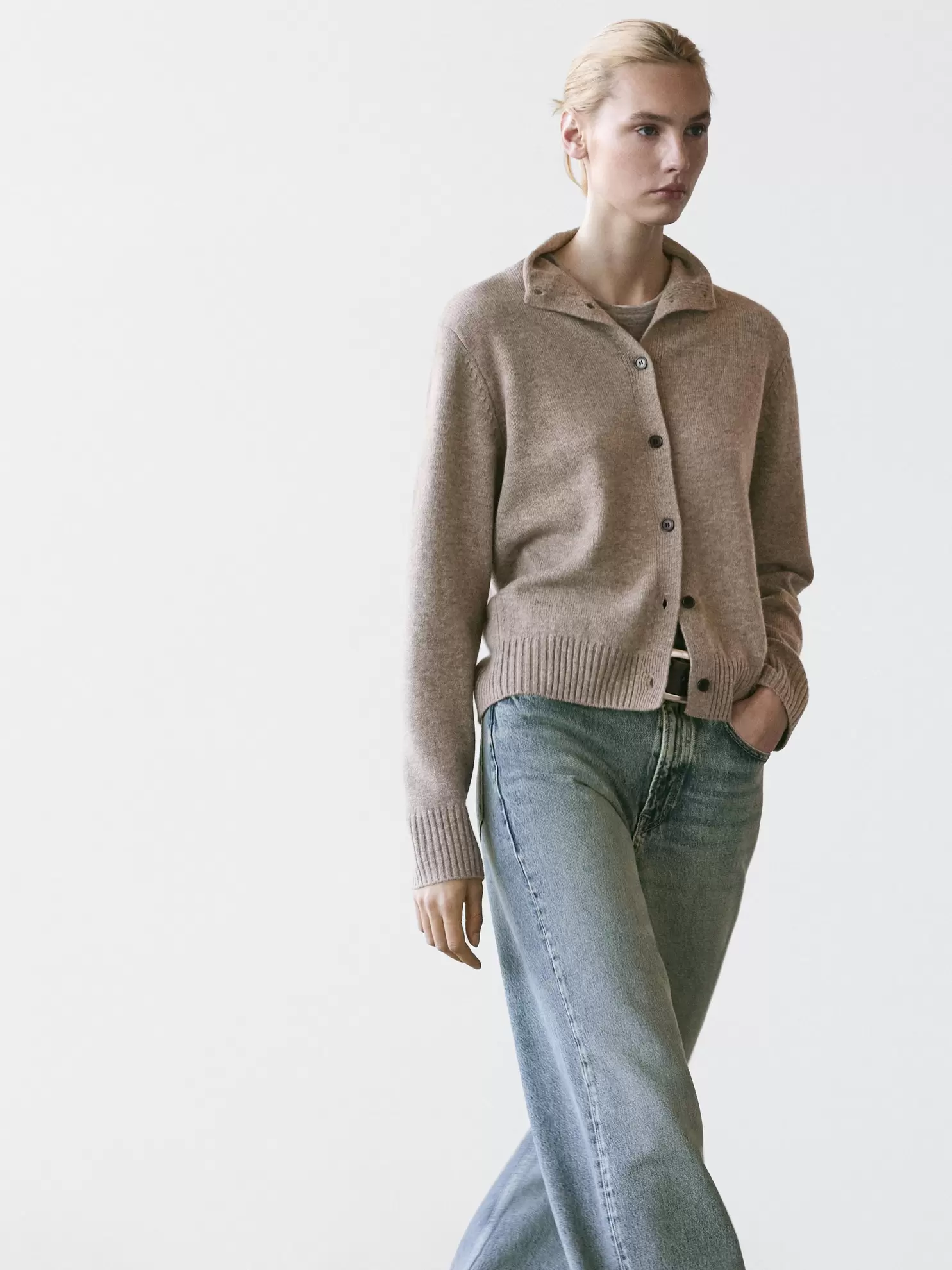 Wool high neck knit cardigan