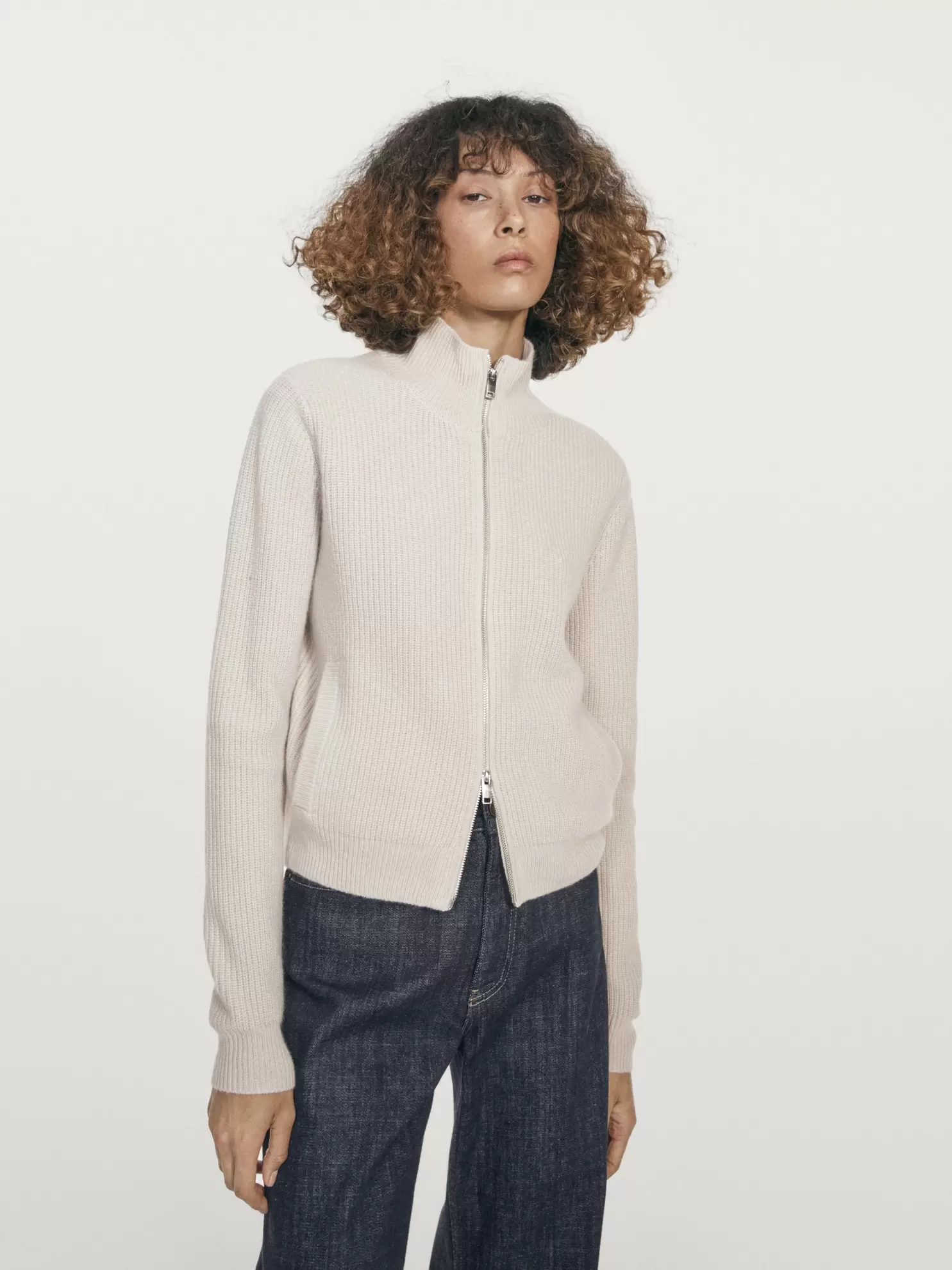 Zip-up cashmere cardigan