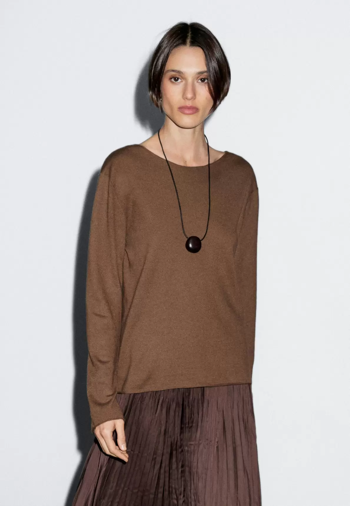 Wool blend boat neck sweater