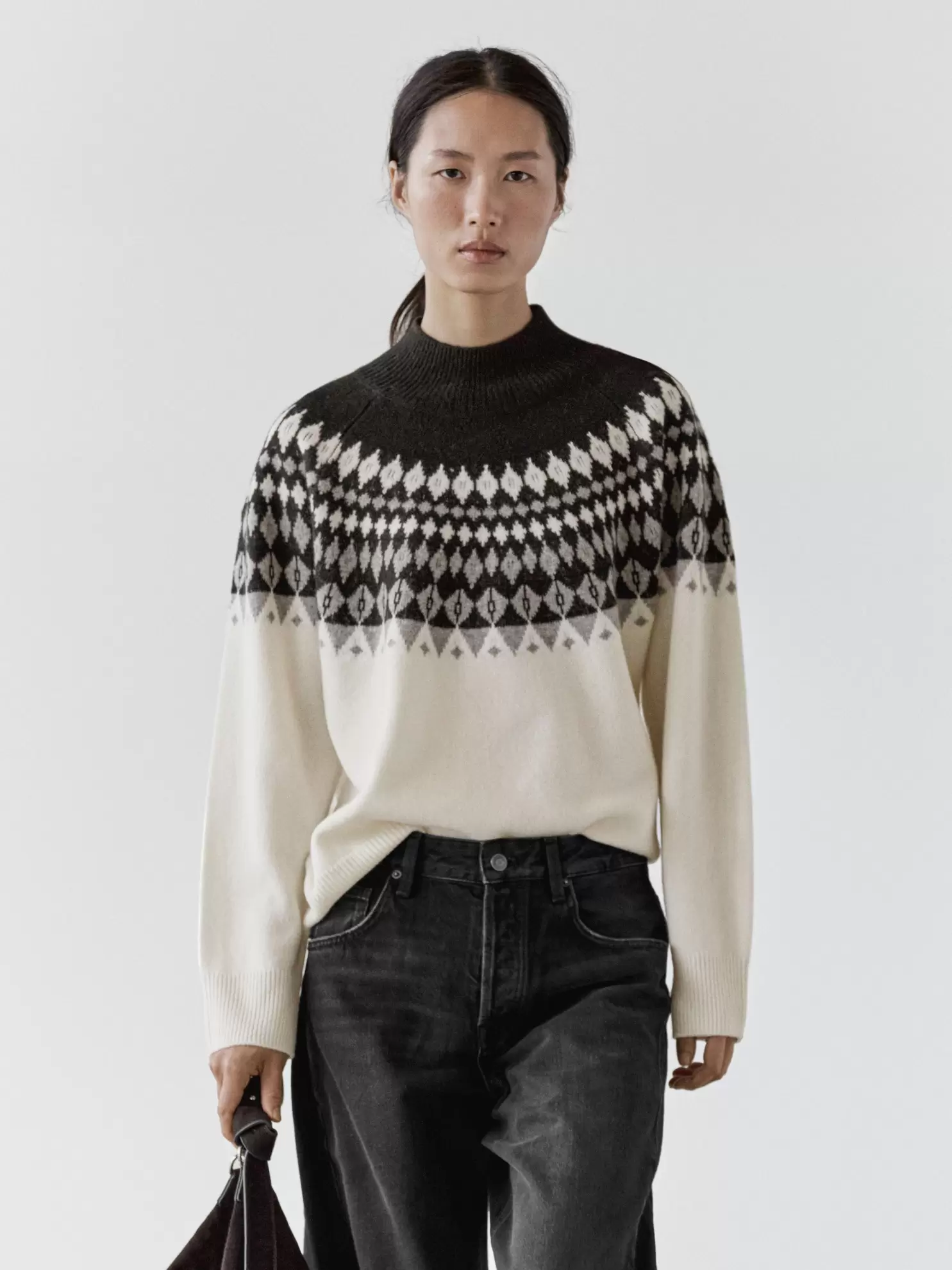 Wool blend jacquard knit sweater