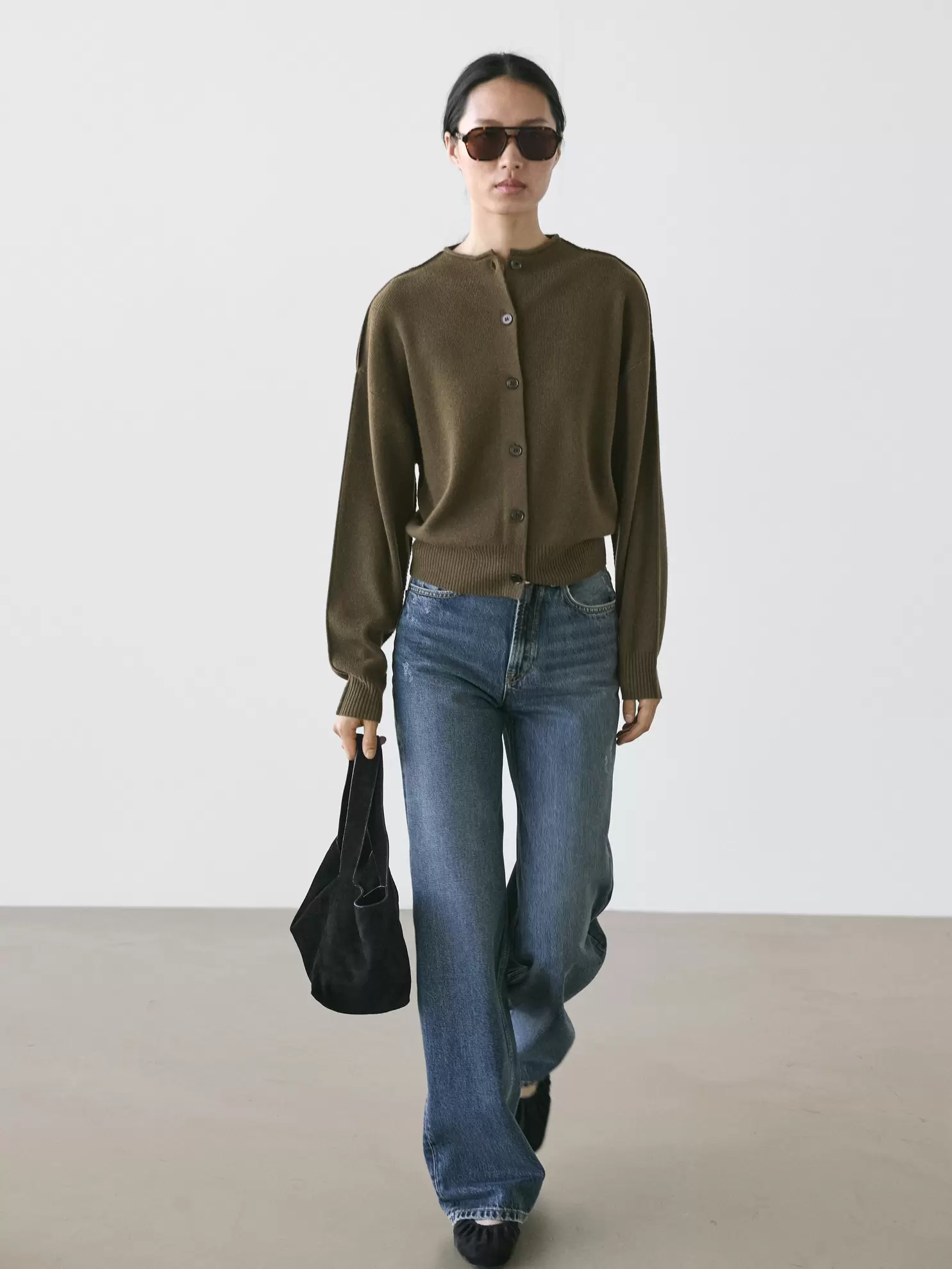 Wool blend knit cardigan with seam details