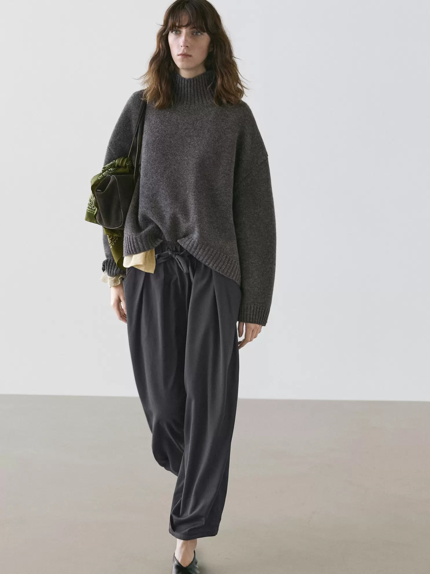 Wool turtleneck knit sweater