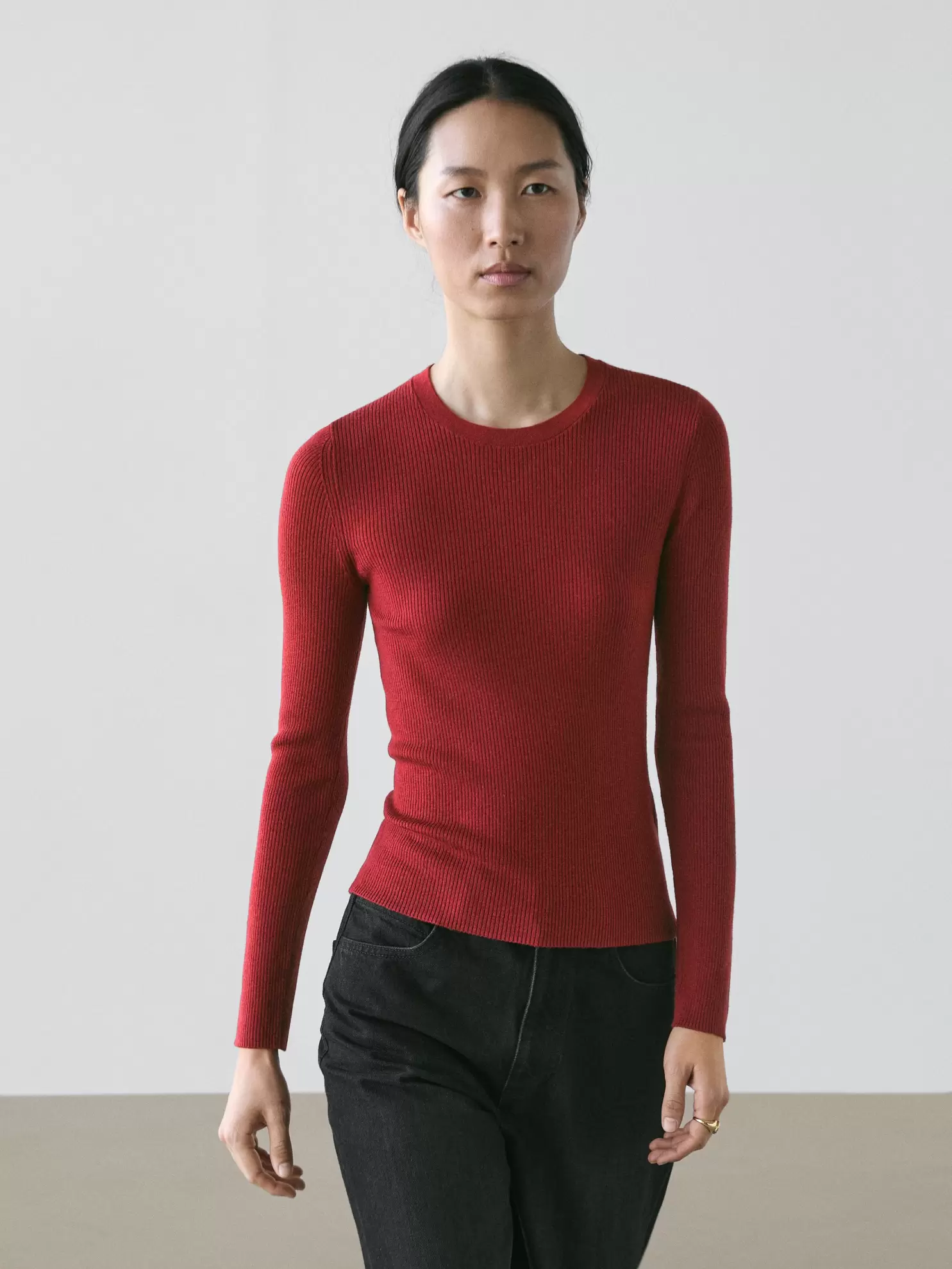 Ribbed knit wool blend sweater