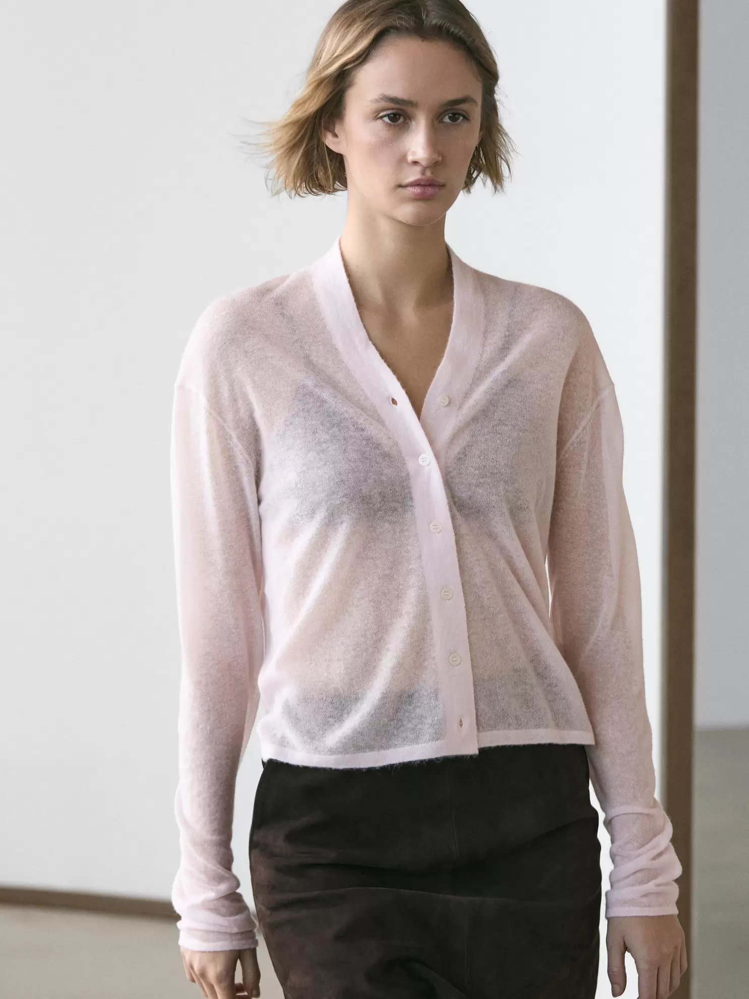 Wool blend knit cardigan