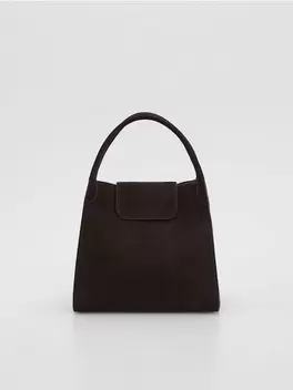 Geantă shopper din piele întoarsă cu săculeț