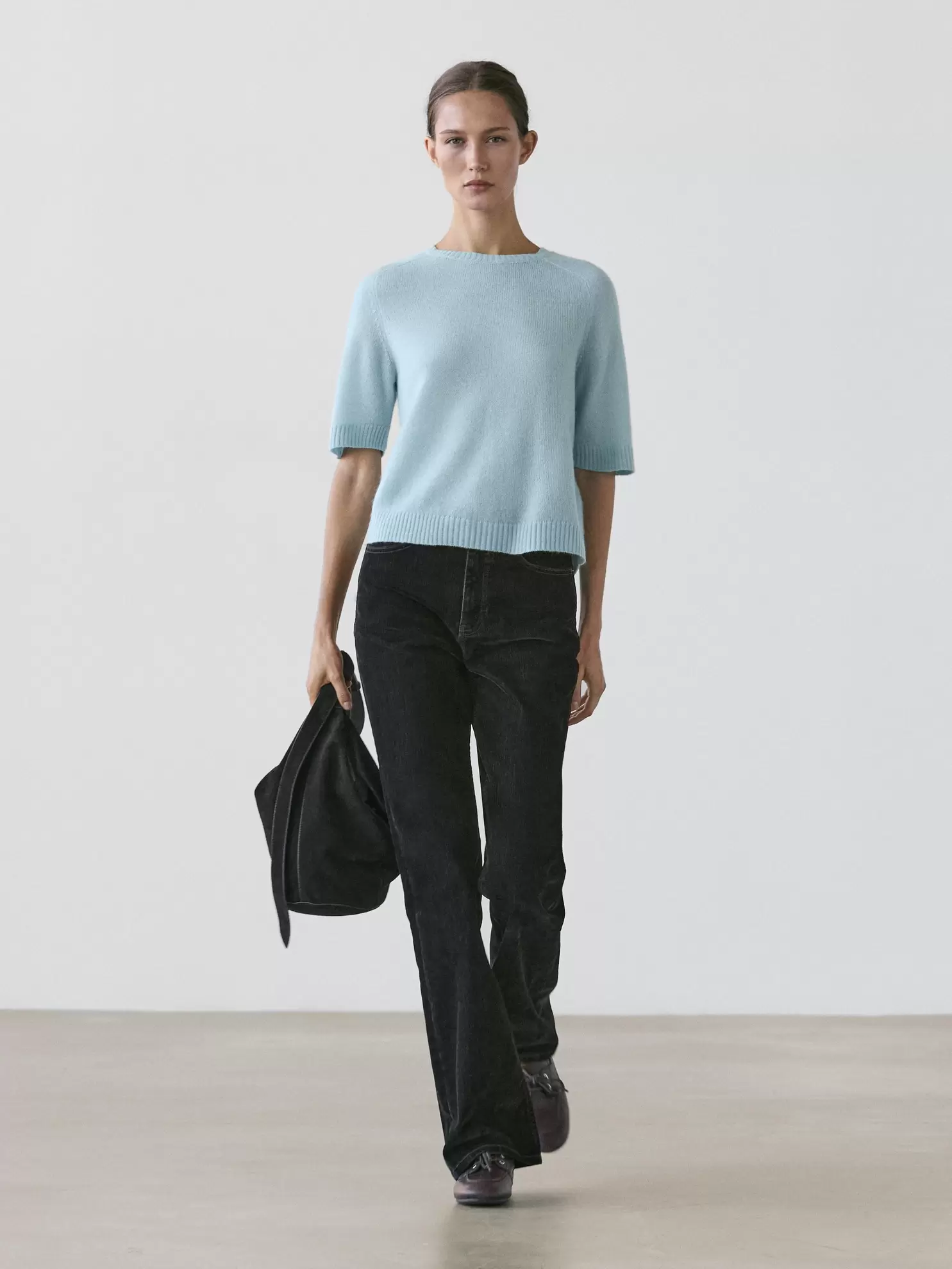 Alpaca blend knit short sleeve sweater