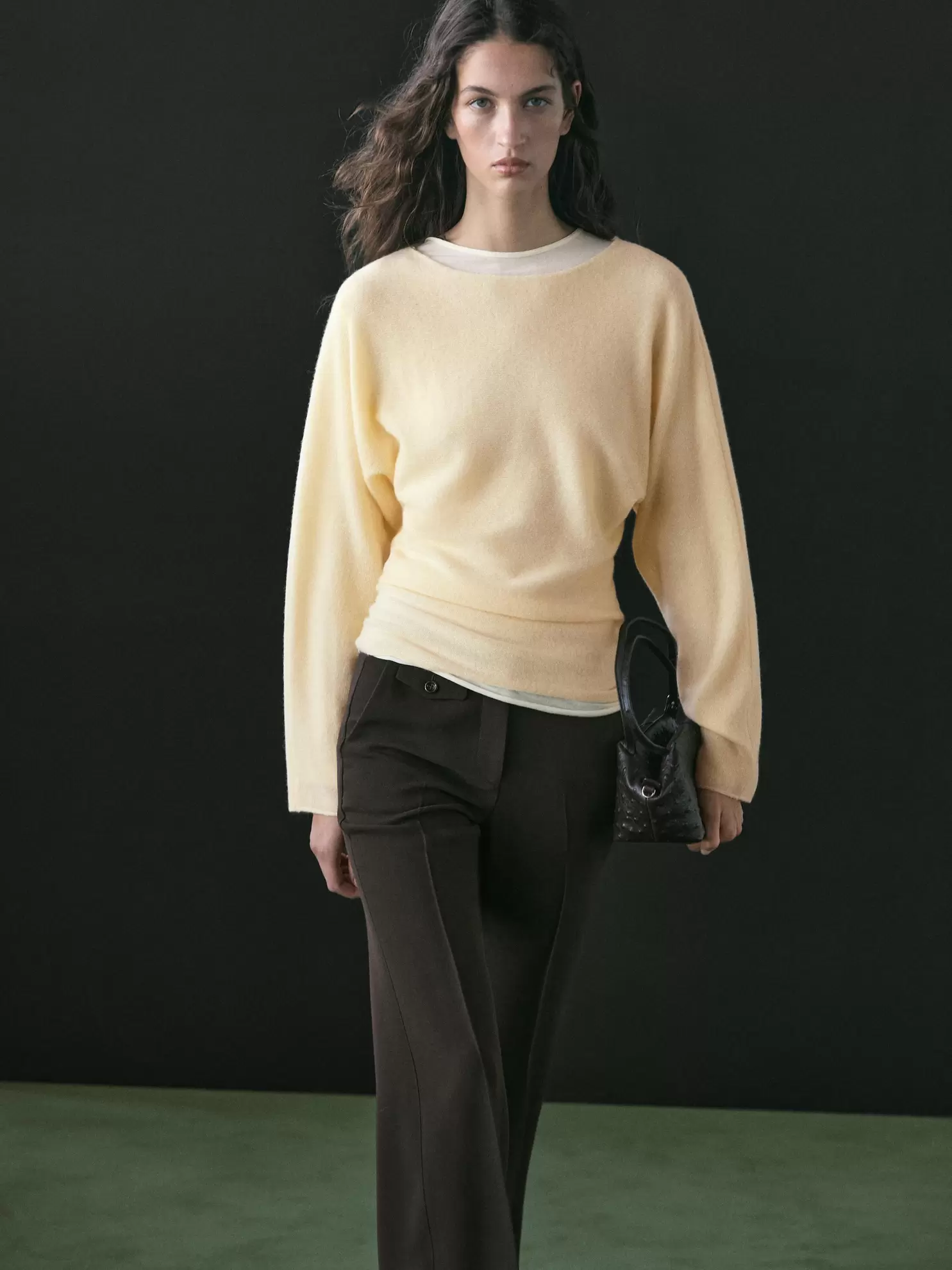 Boat neck knit sweater