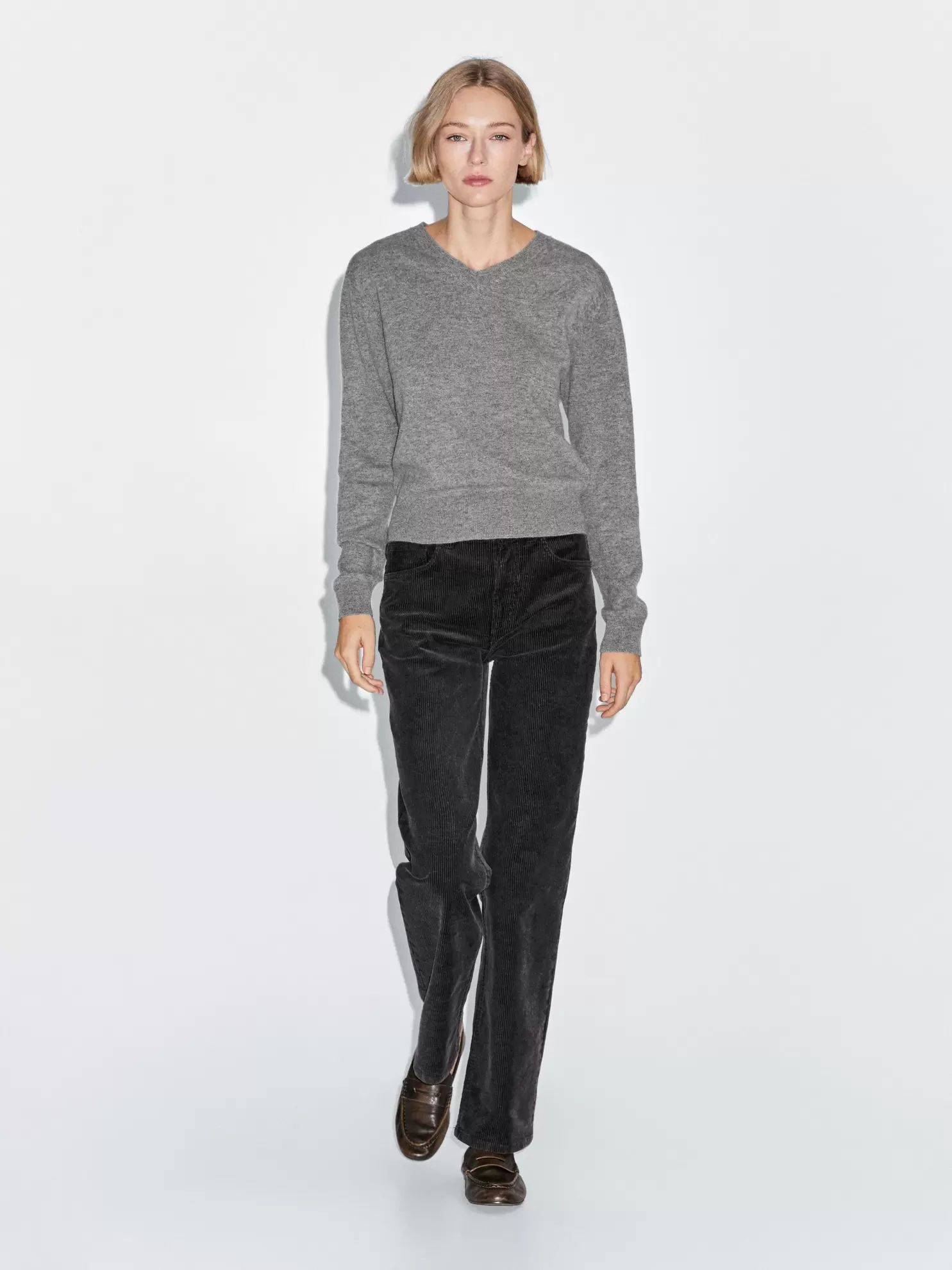 Wool blend knit V-neck sweater