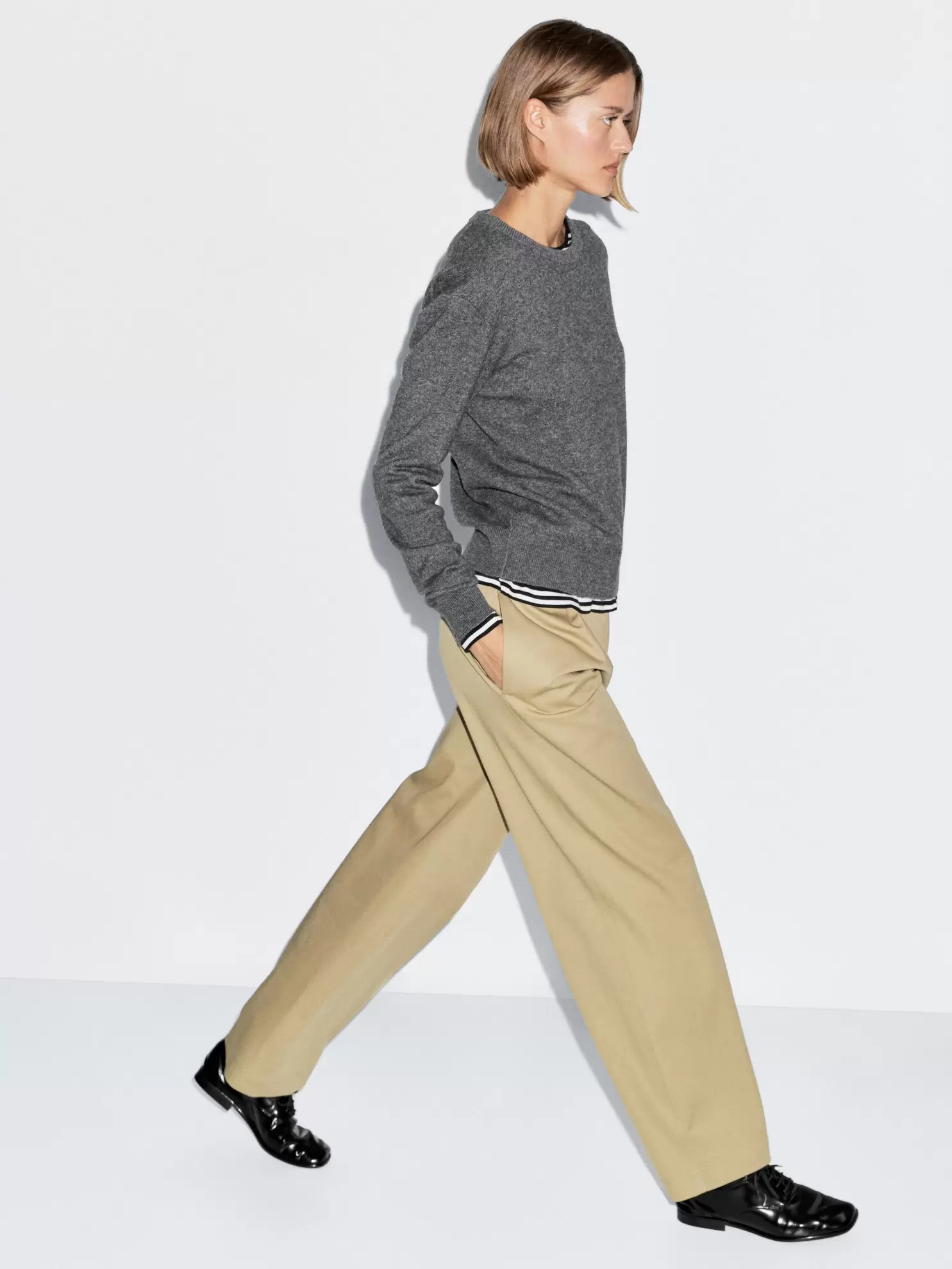 Wool blend crew neck knit sweater