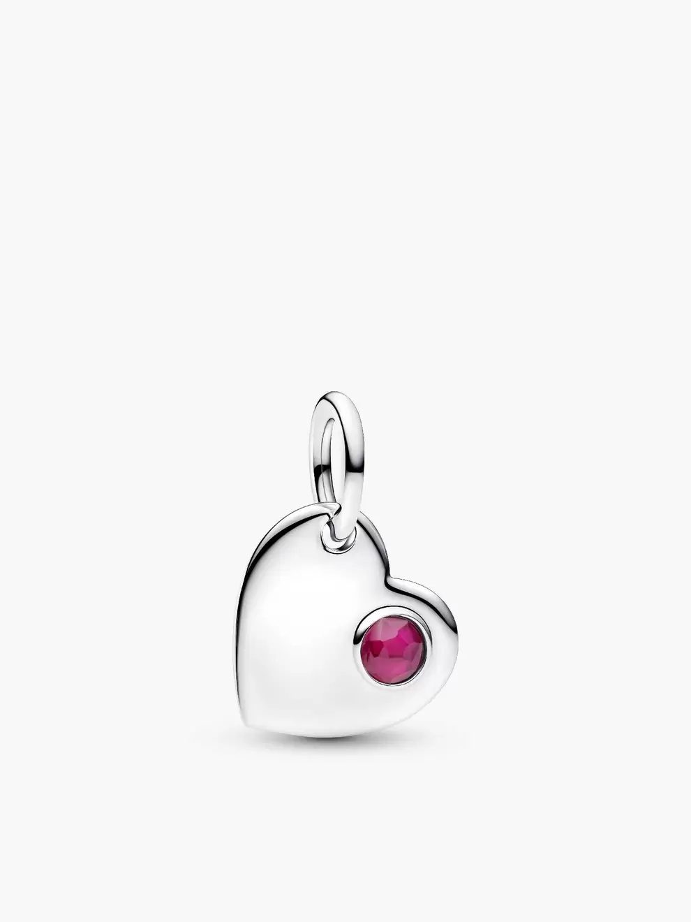 Talisman de tip pandantiv cu inimă inscripționabilă și piatră de culoarea roșie, reprezentativ pentru luna iulie