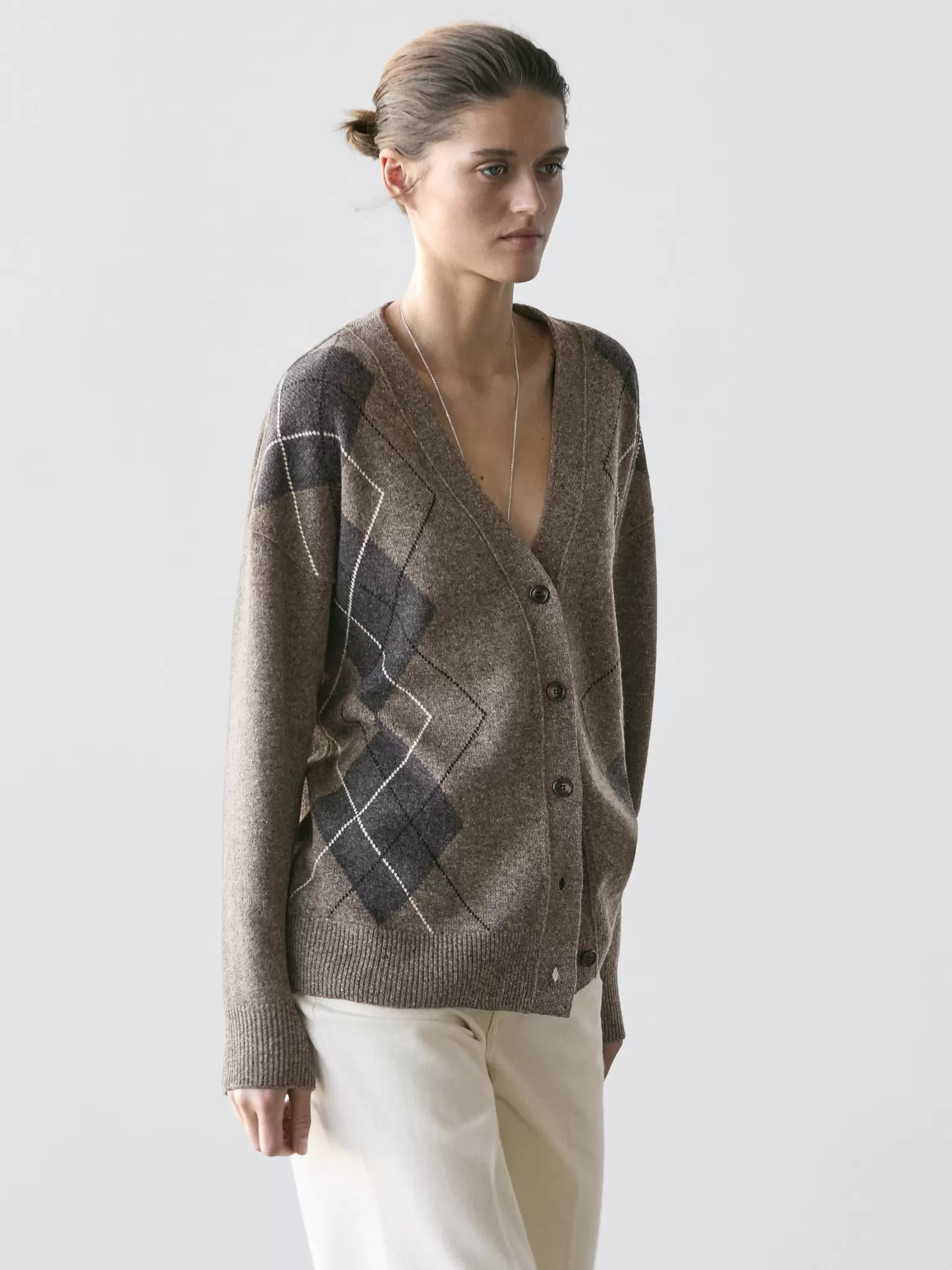 Wool argyle knit cardigan