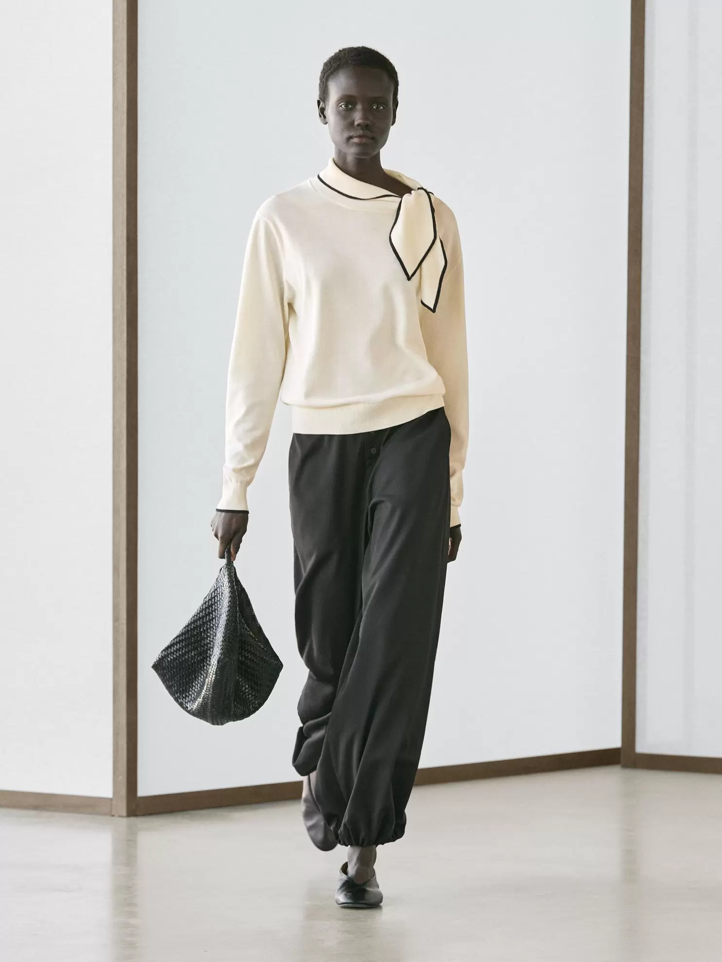 Cotton knit sweater with scarf detail