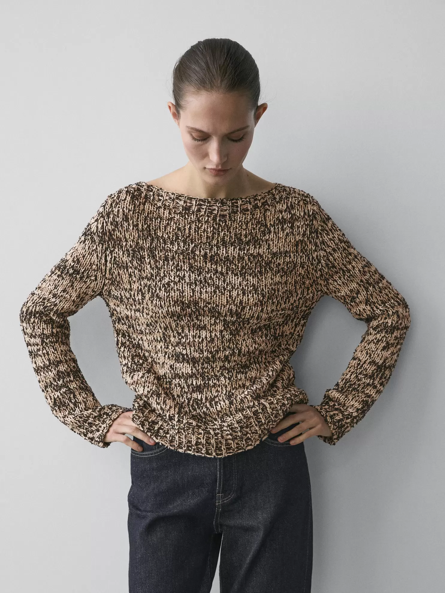 Mouliné cotton blend knit sweater