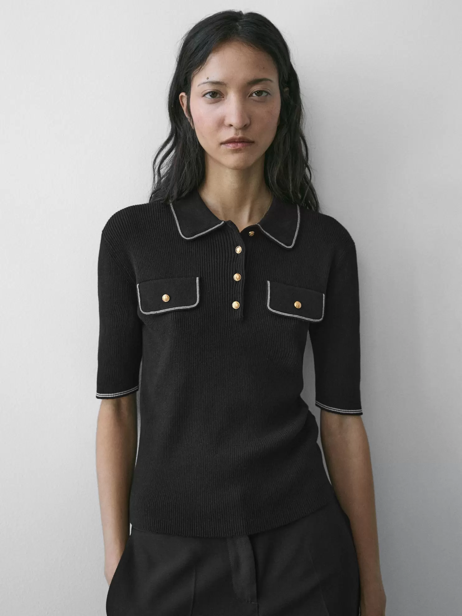 Cotton knit polo shirt with contrast detail