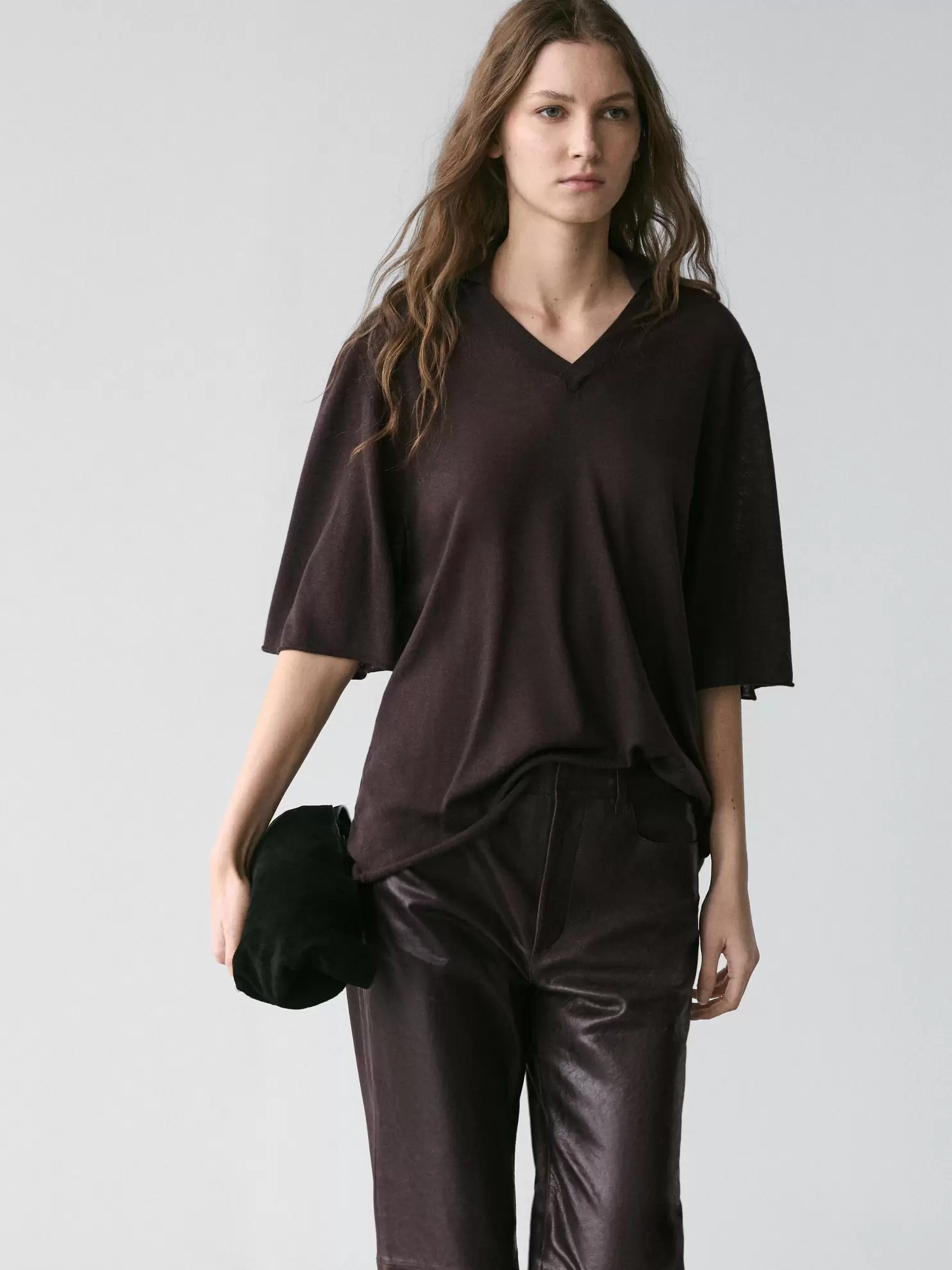 Oversize silk and wool blend knit sweater