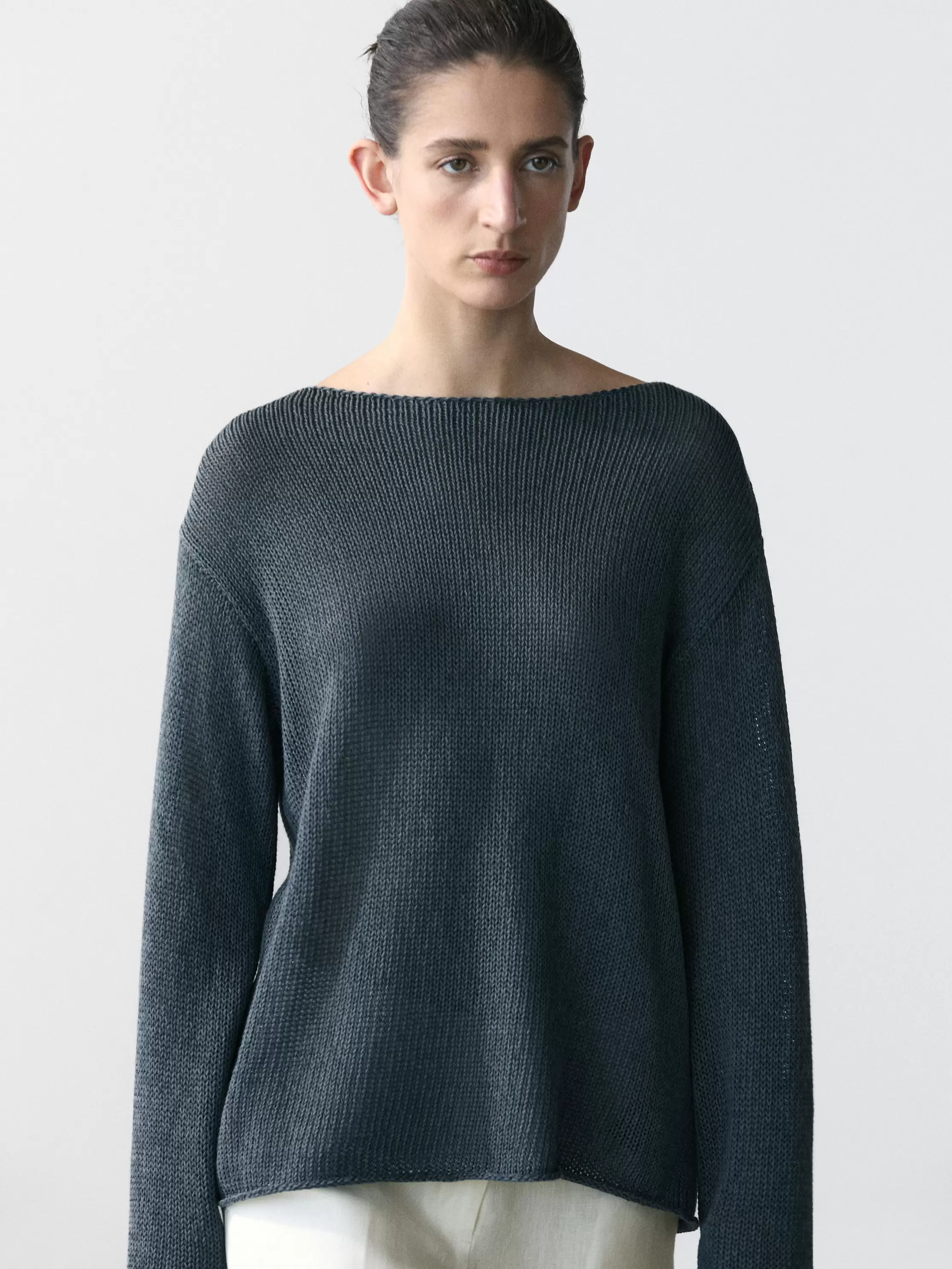 Cotton blend cutwork sweater