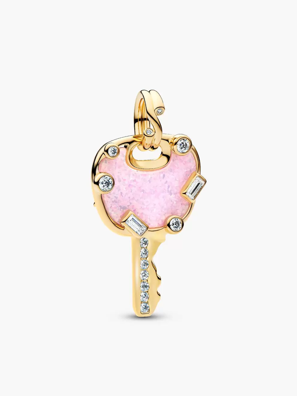 Talisman de tip pandantiv mare cu cheia iubirii roz opalescent