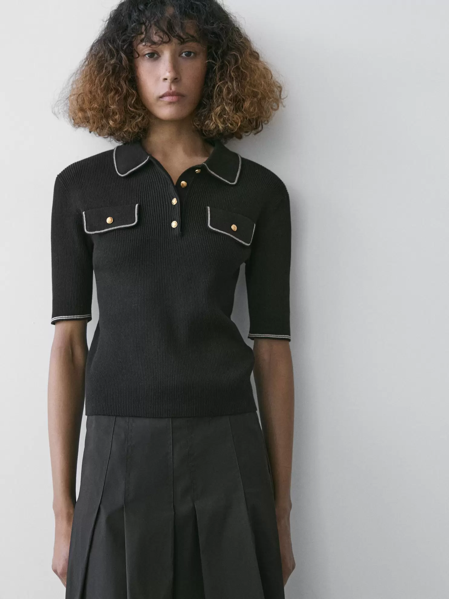 Cotton knit polo shirt with contrast detail