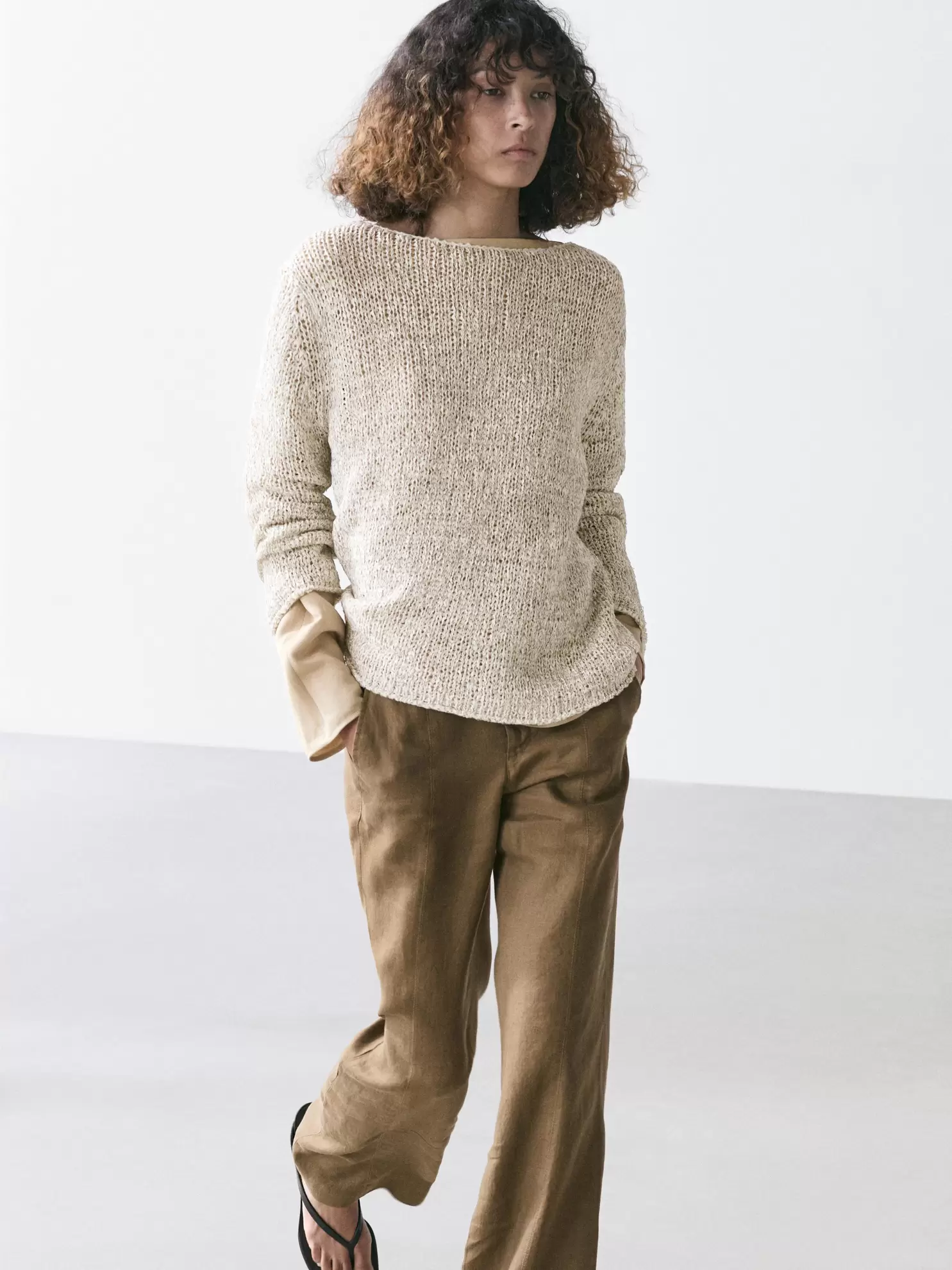 Boat neck knit sweater