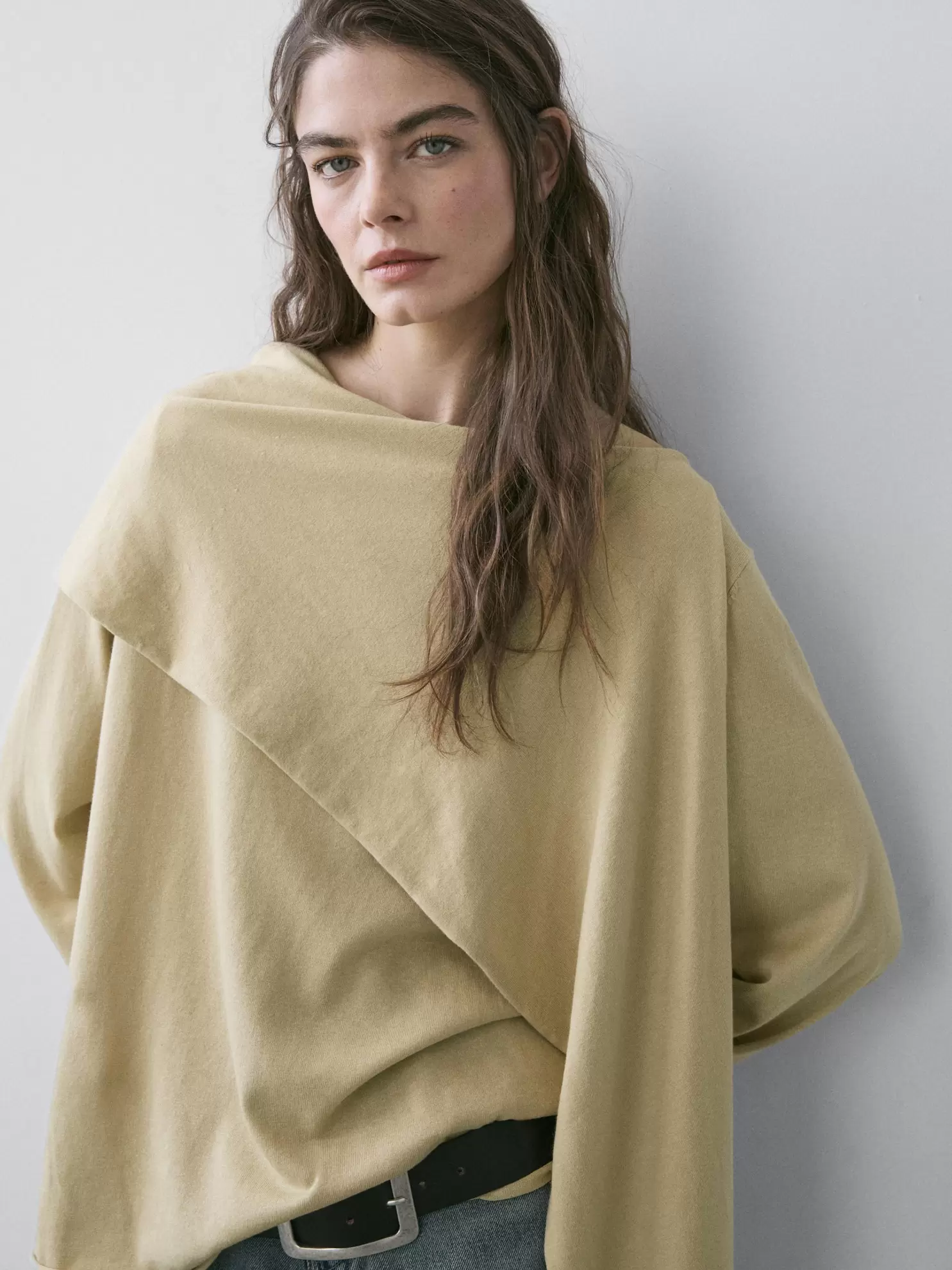 Knit sweater with scarf detail