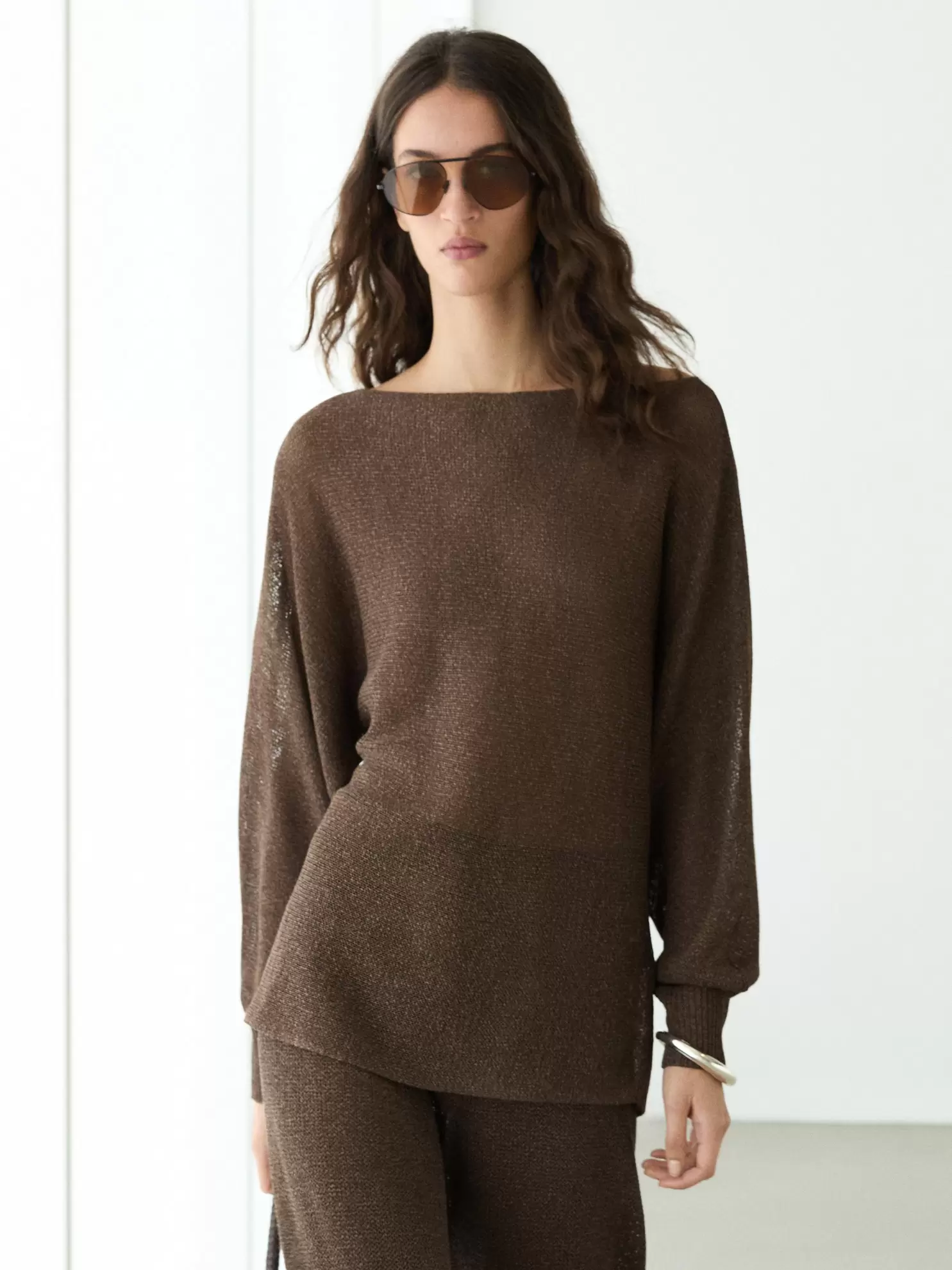 Cotton blend fluid knit sweater
