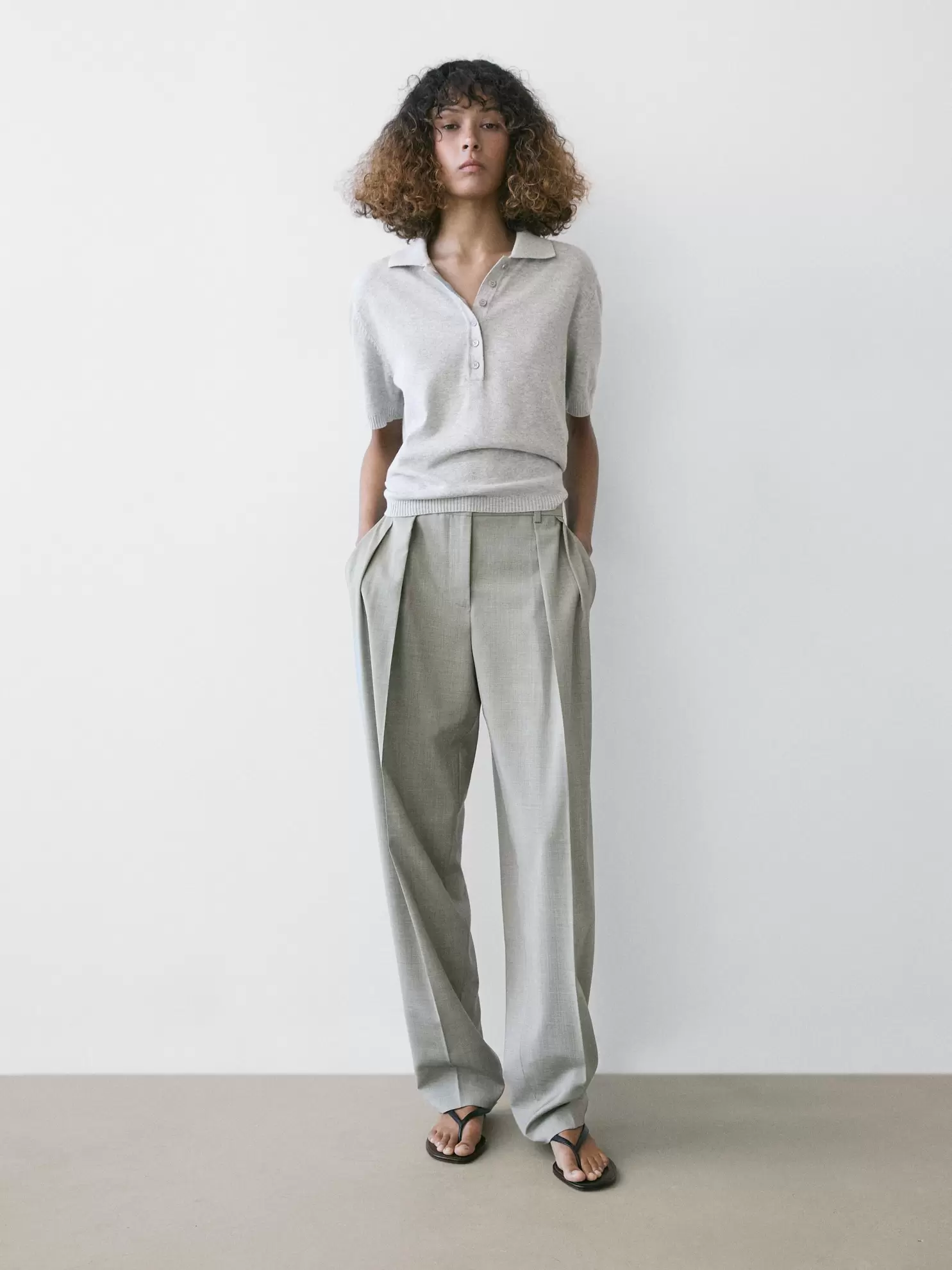 Cotton knit polo sweater