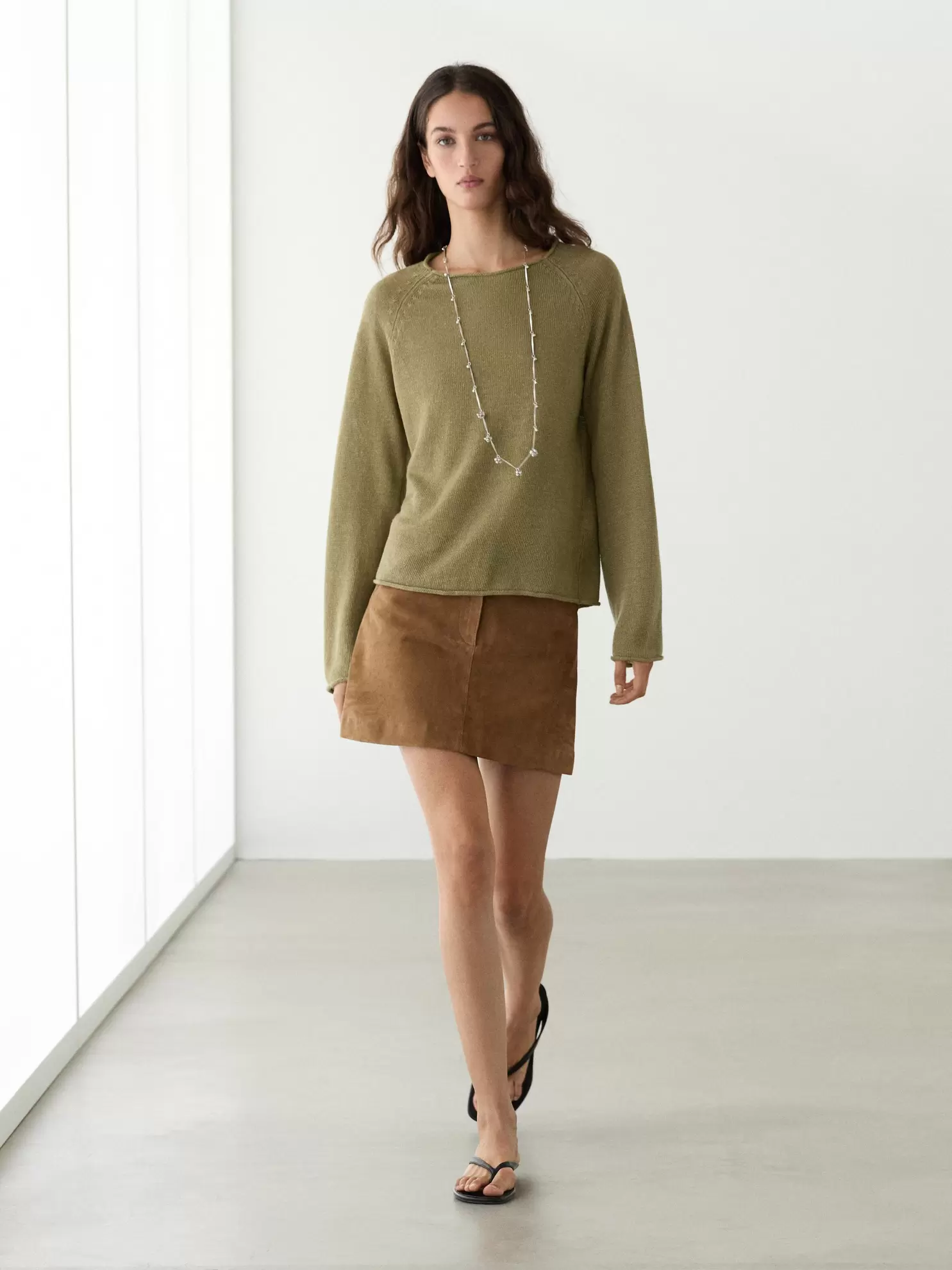 Linen knit crew neck sweater