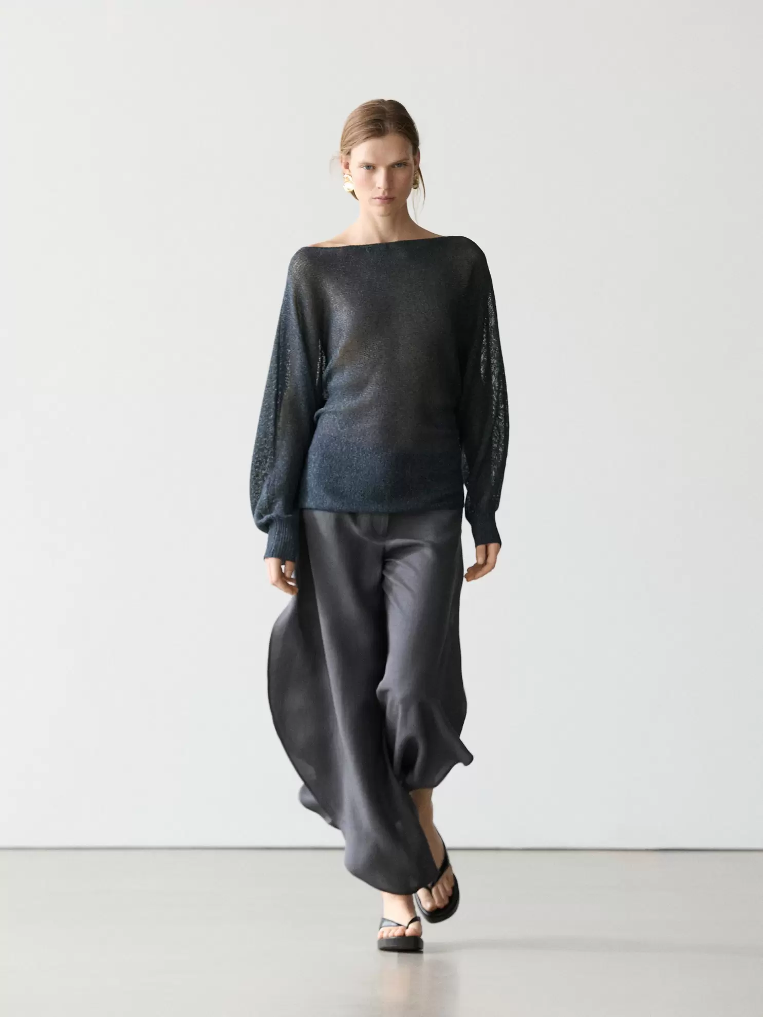 Flowing cotton blend knit sweater