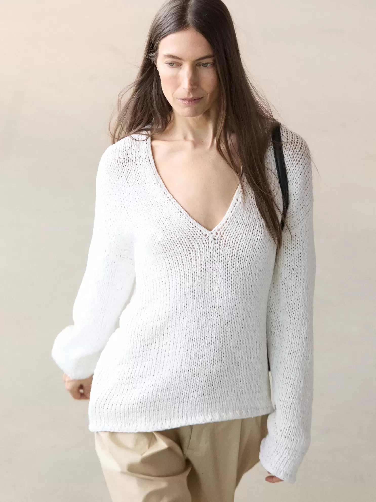 V-neck cutwork sweater