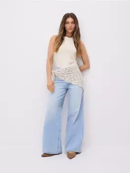 Blugi wide leg cu eșarfă