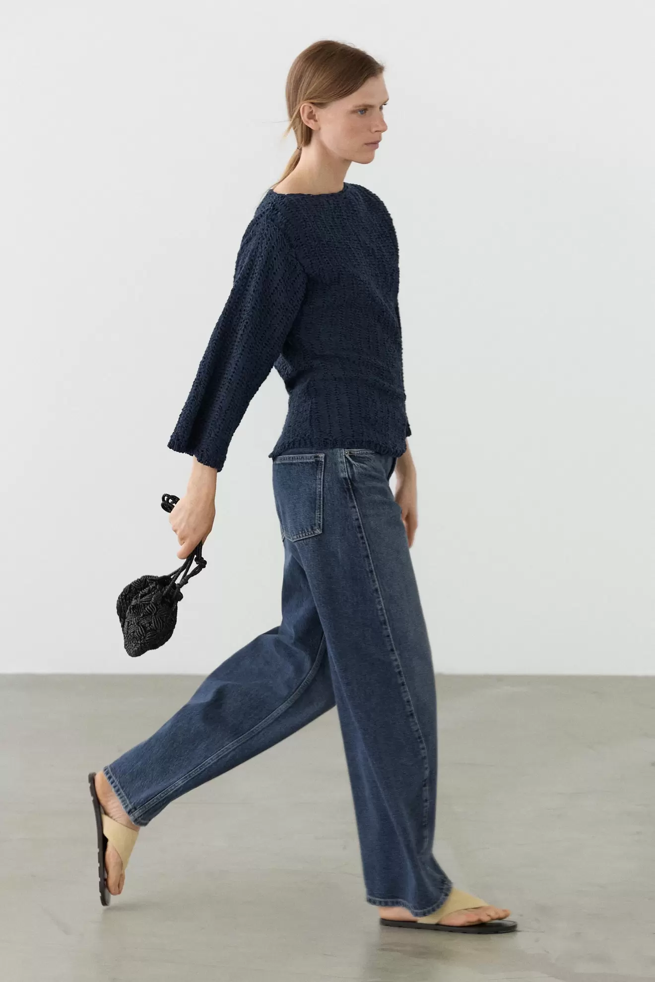 Textured cotton blend knit sweater