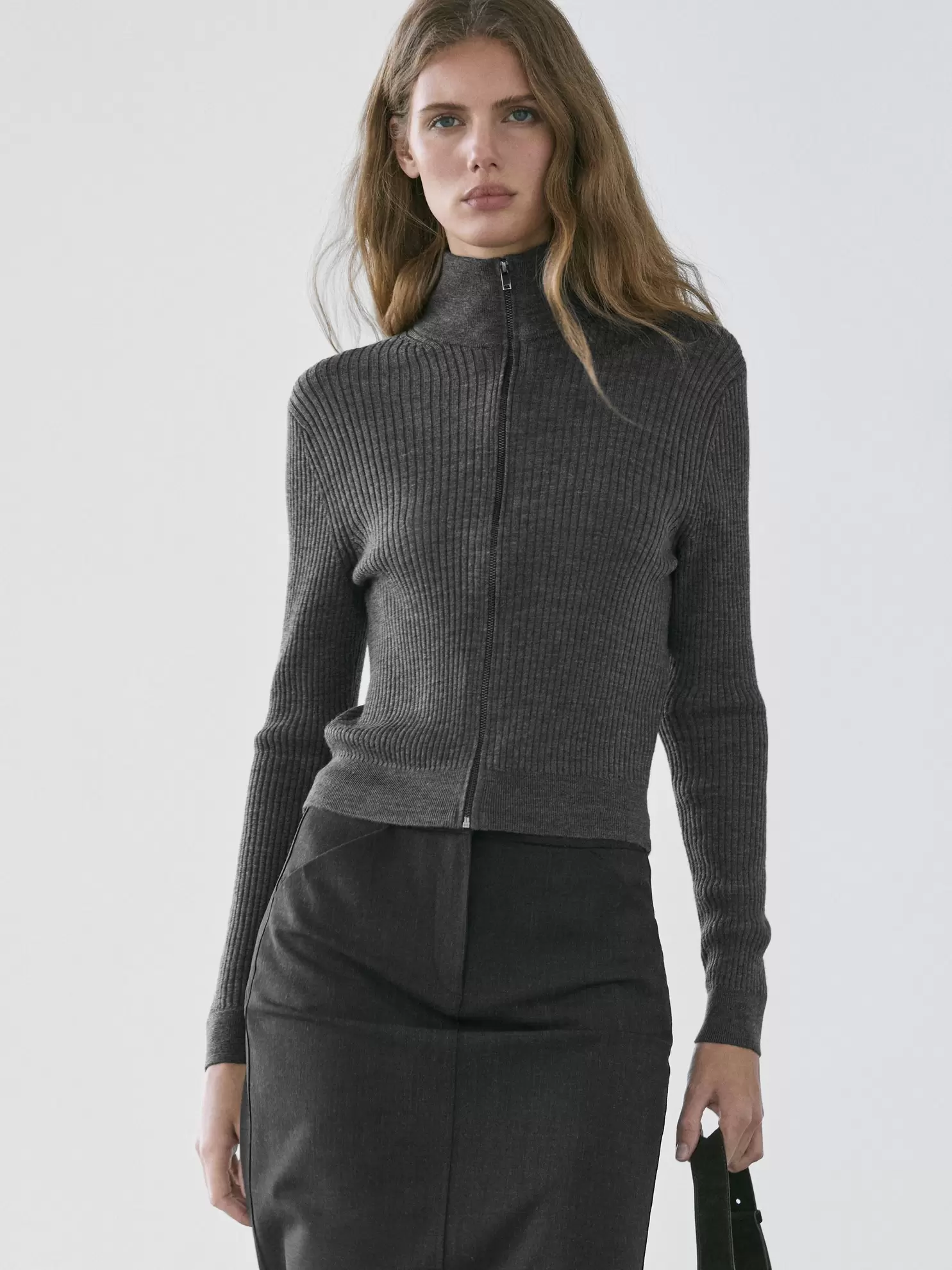 Wool zip-up cardigan