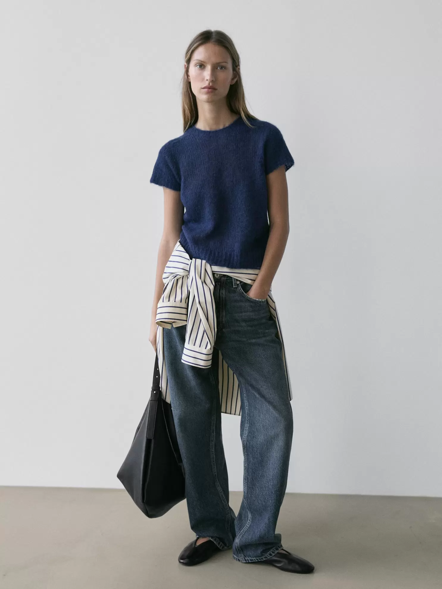 Short sleeve knit alpaca blend sweater