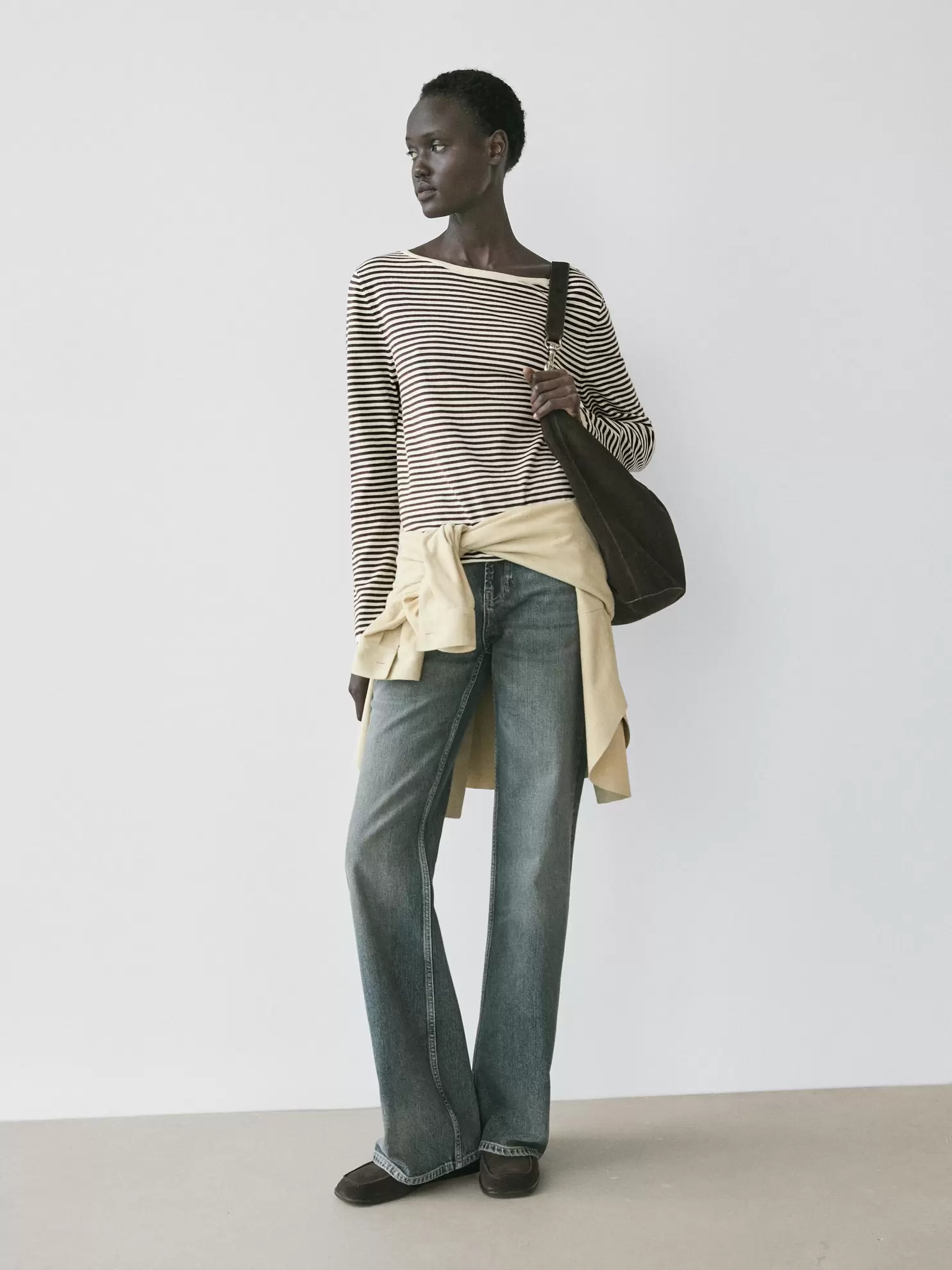 Striped long sleeve knit sweater