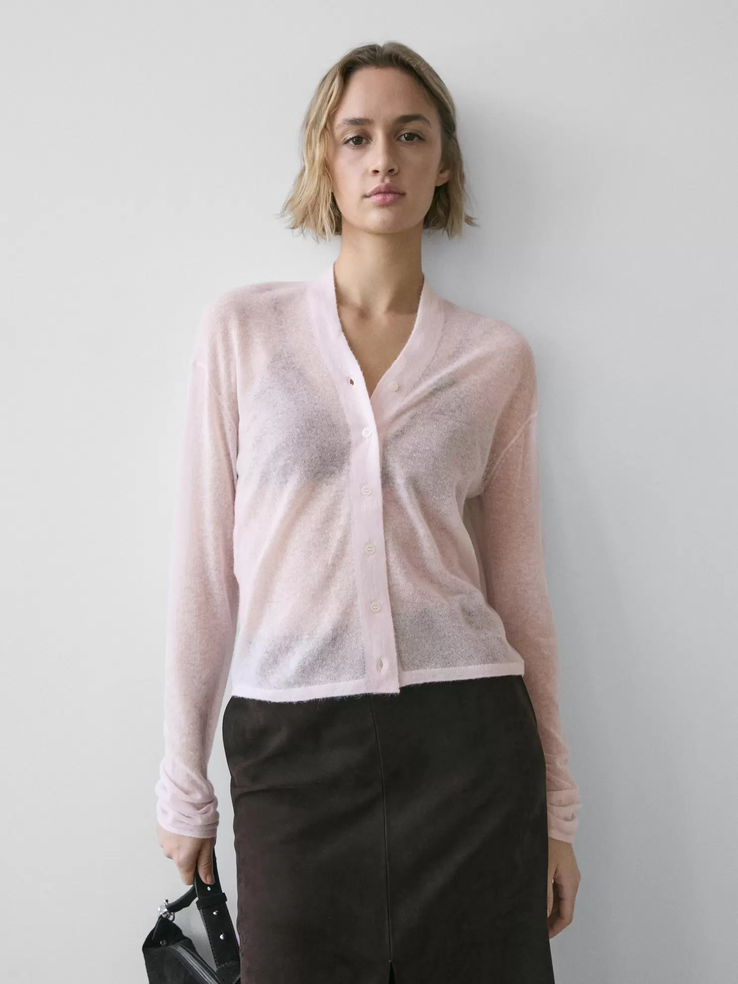 Wool blend knit cardigan