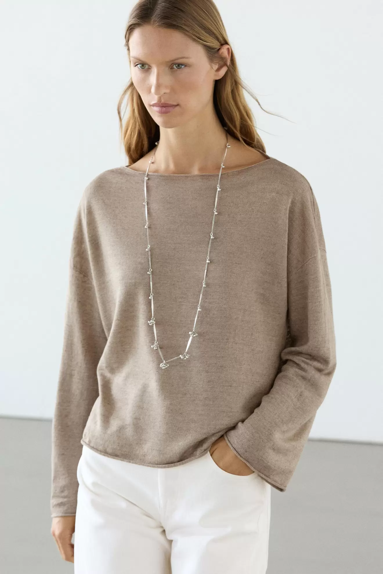 100% linen knit boat neck sweater