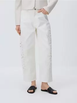 Blugi straight, cu broderie