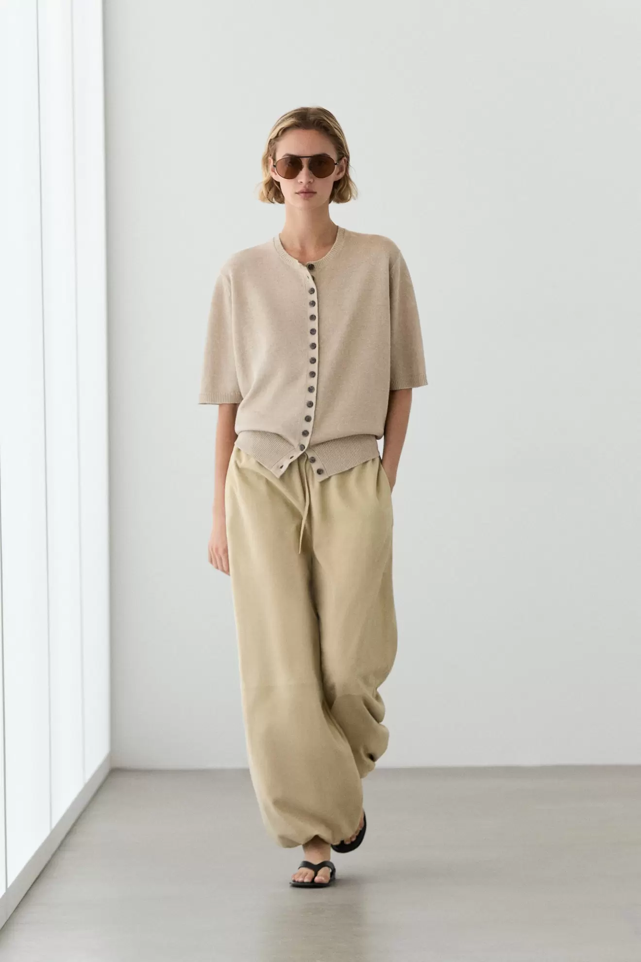 Linen blend short sleeve cardigan