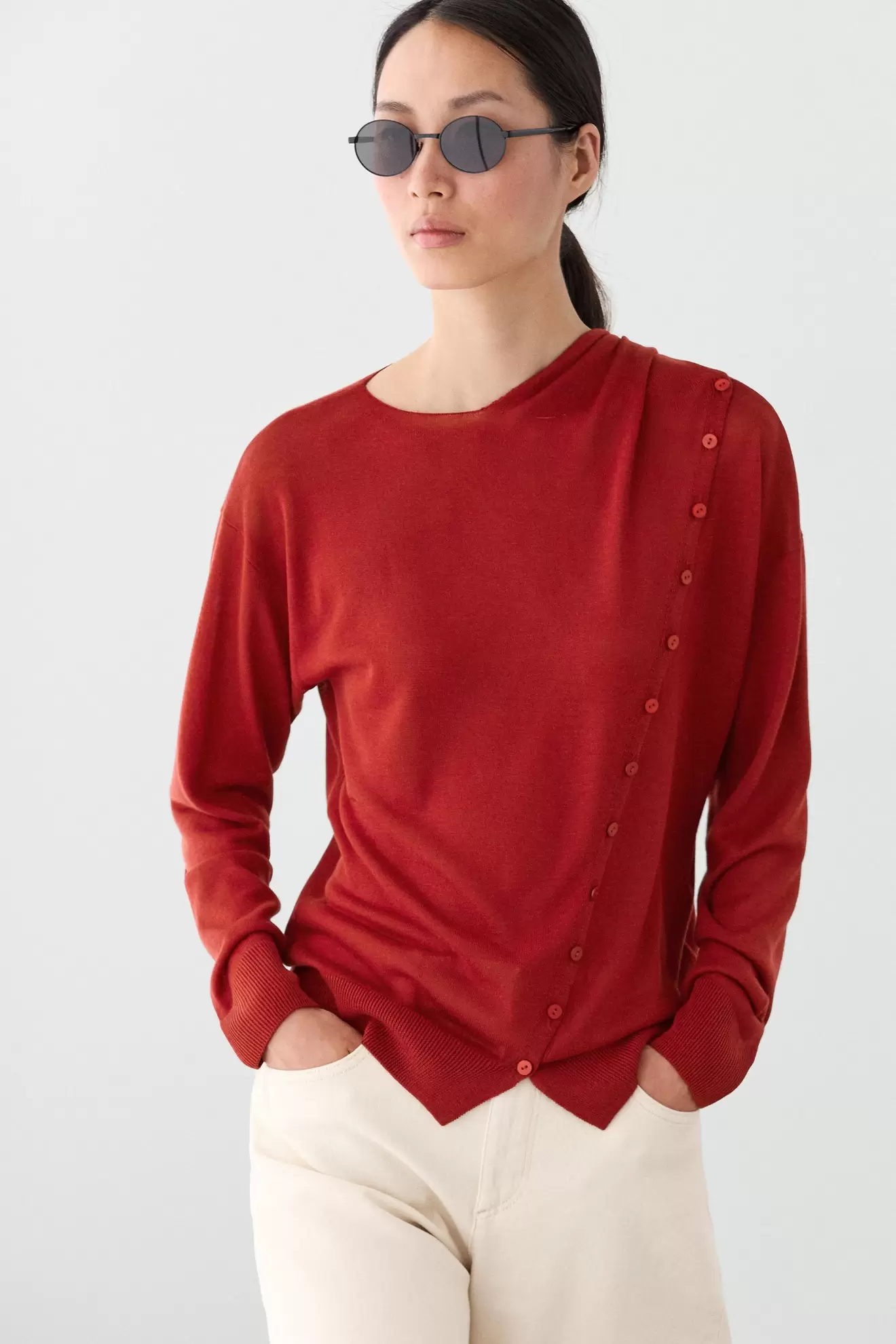 Cardigan with buttoned scarf detail