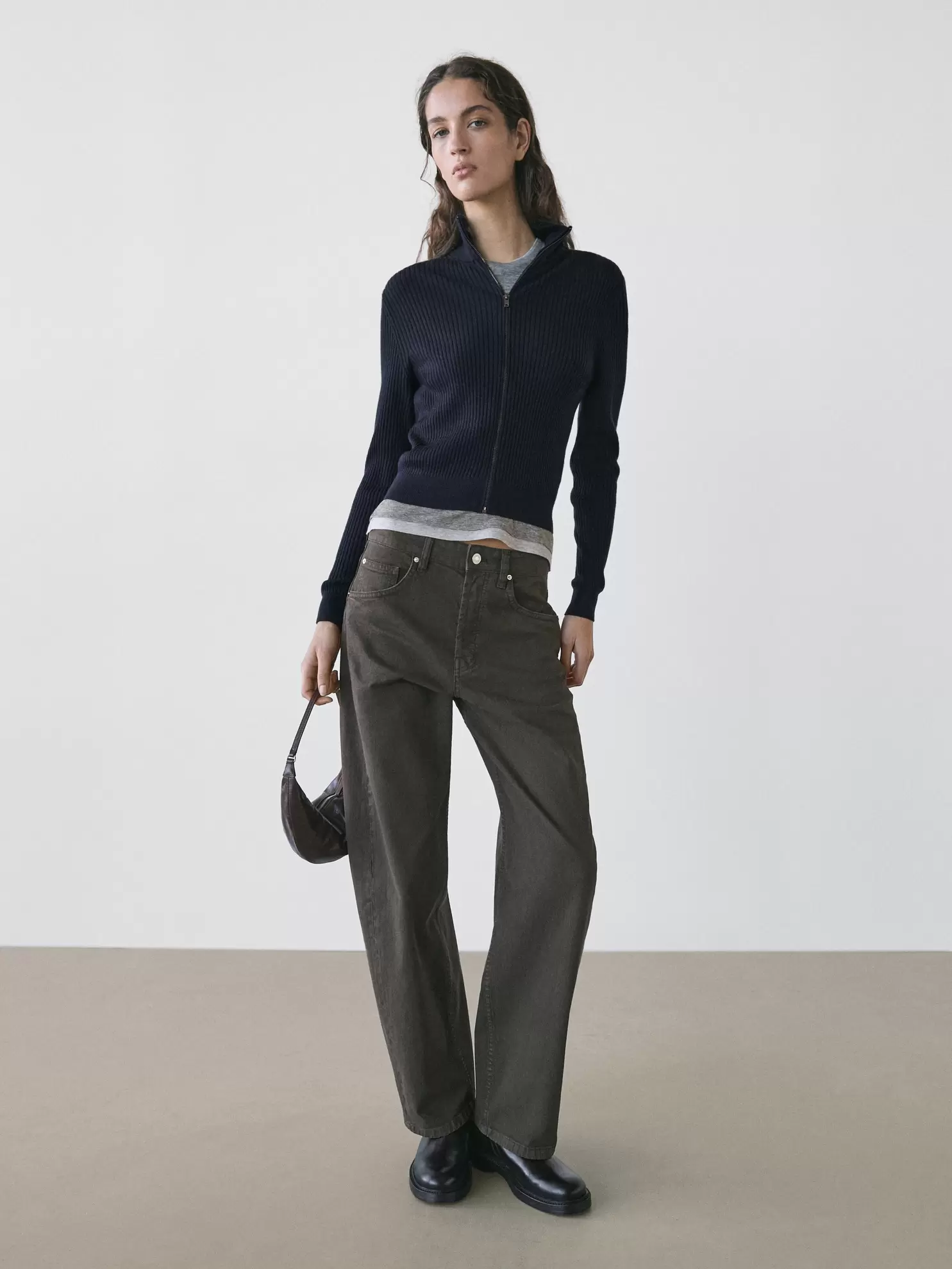Wool zip-up cardigan
