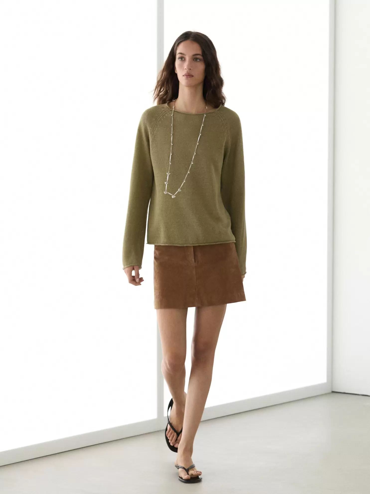100% linen knit crew neck sweater
