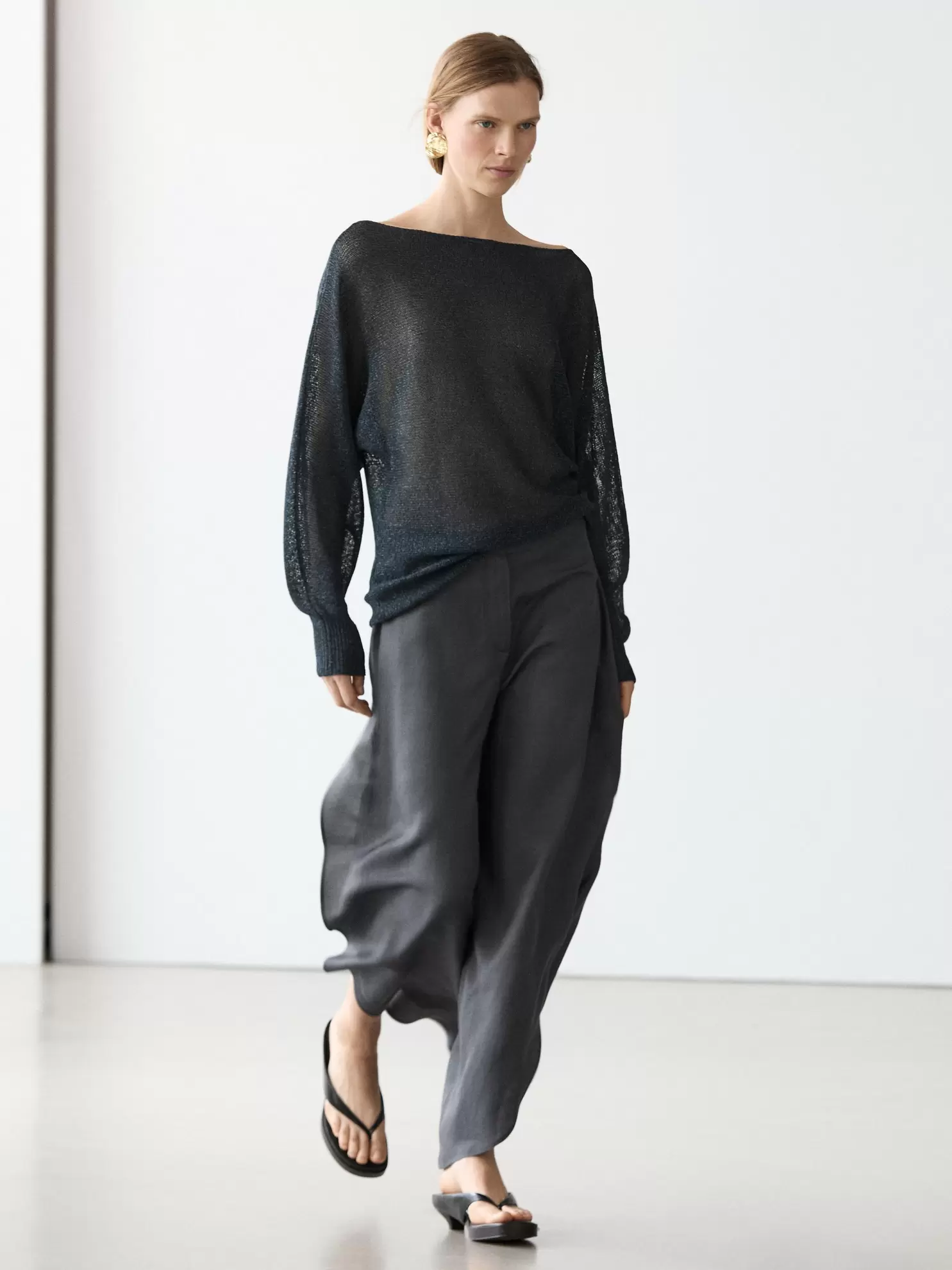 Flowing cotton blend knit sweater